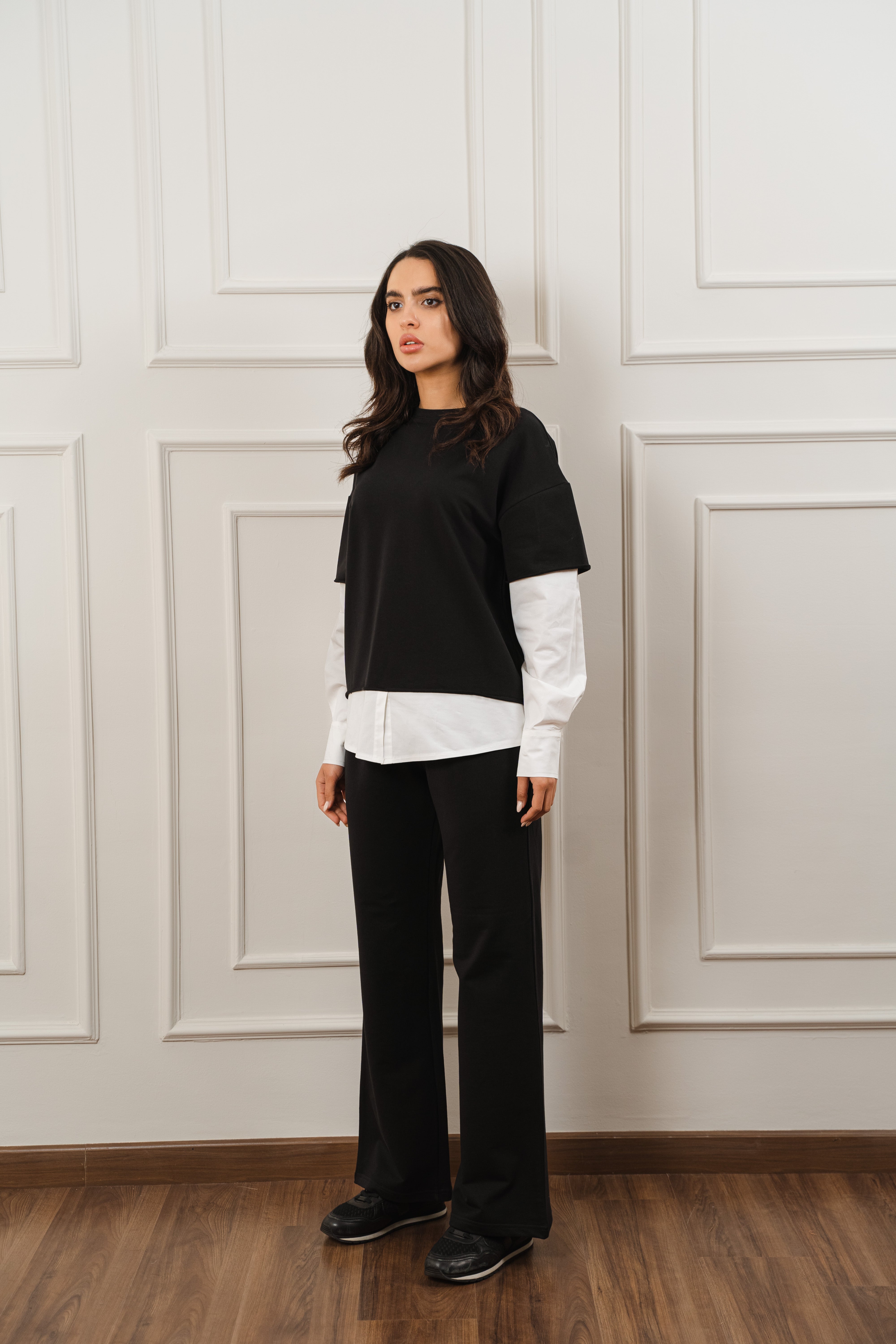 Contrast Poplin Set In Black