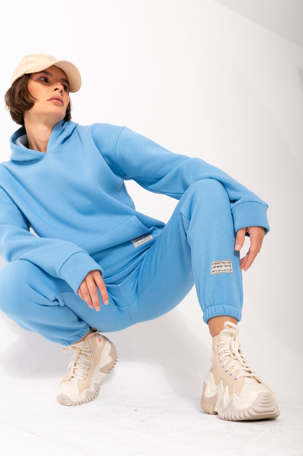 Elastic Basic Patch Sweatpants In Blue