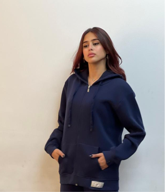 hooded jacket in fleece | Navy