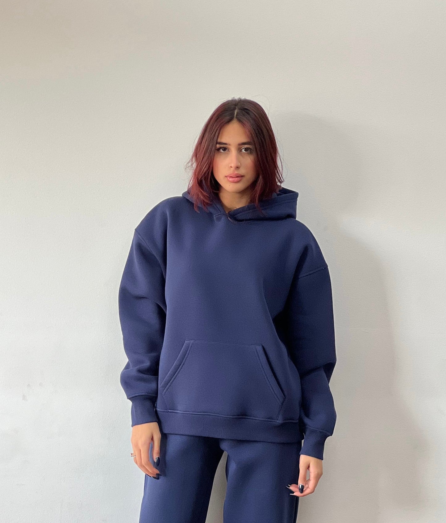 Basic Melton Hoodie In Navy