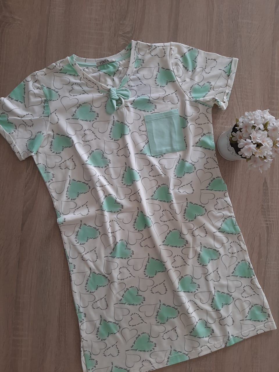 Heart Print Night Shirt -Green