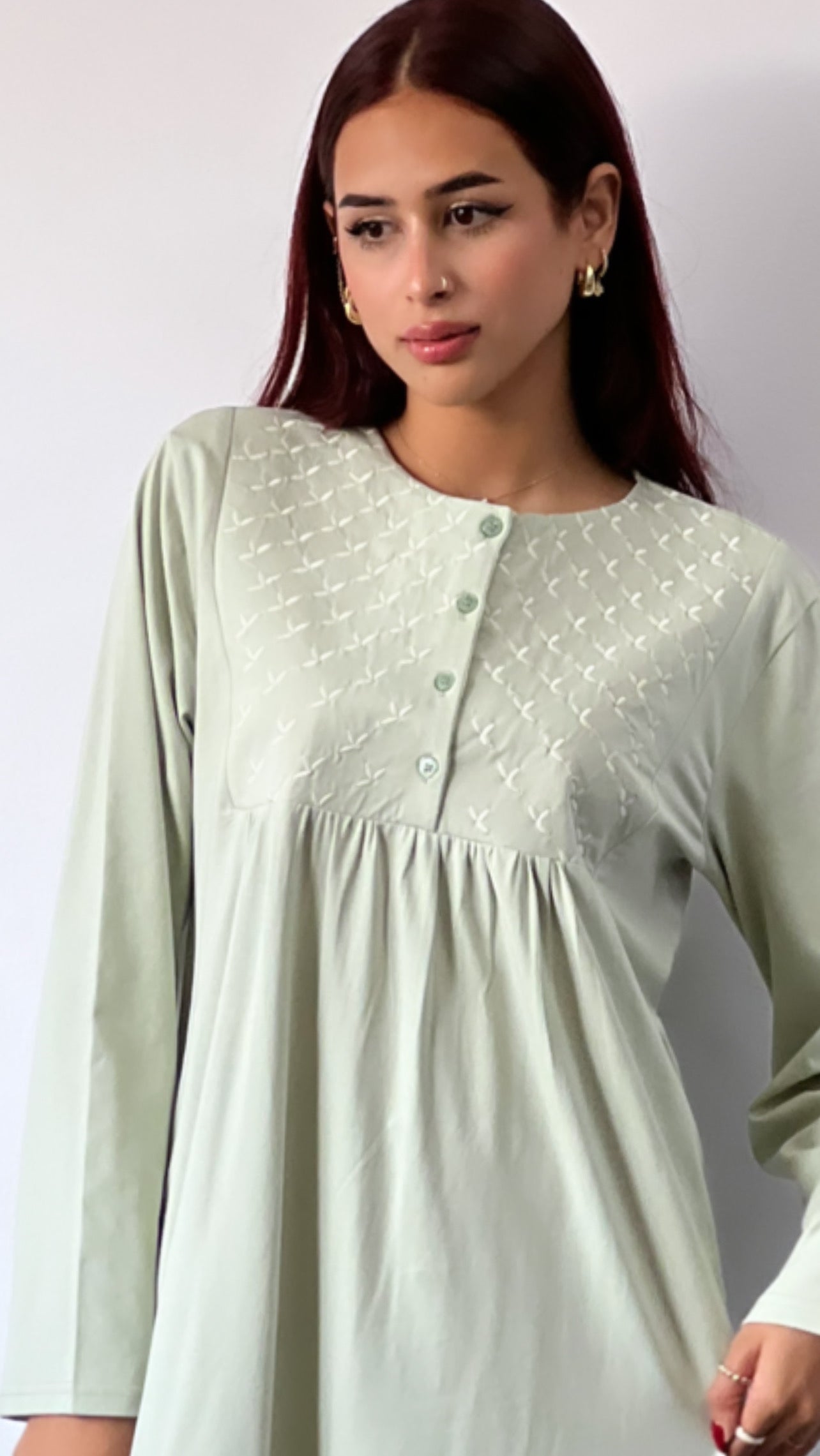 Embroidered Night Gown In Mint
