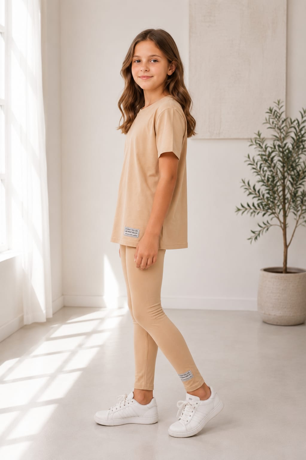 Cotton Kids Legging Set In Beige