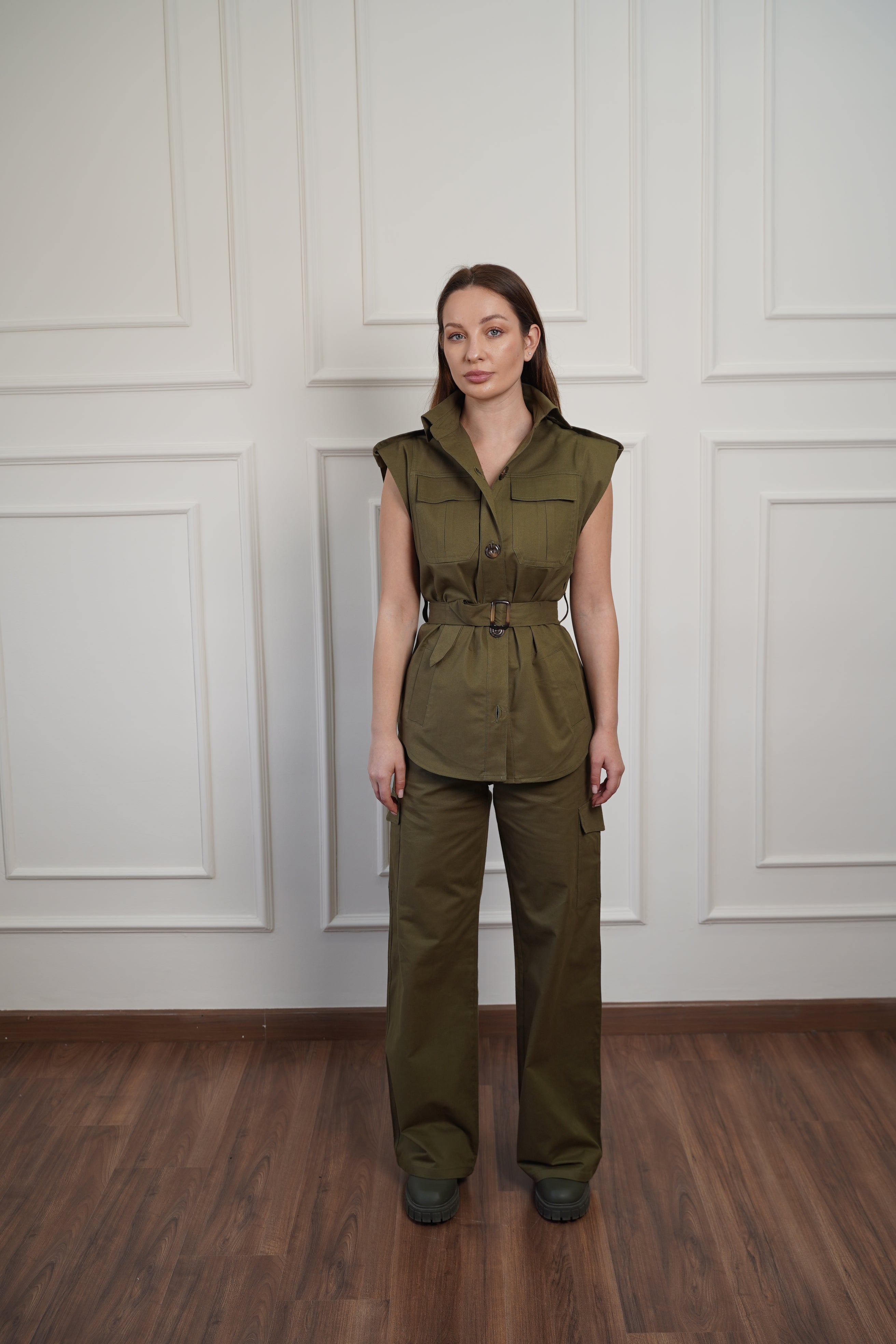 Olive Gabardine Cargo Pants