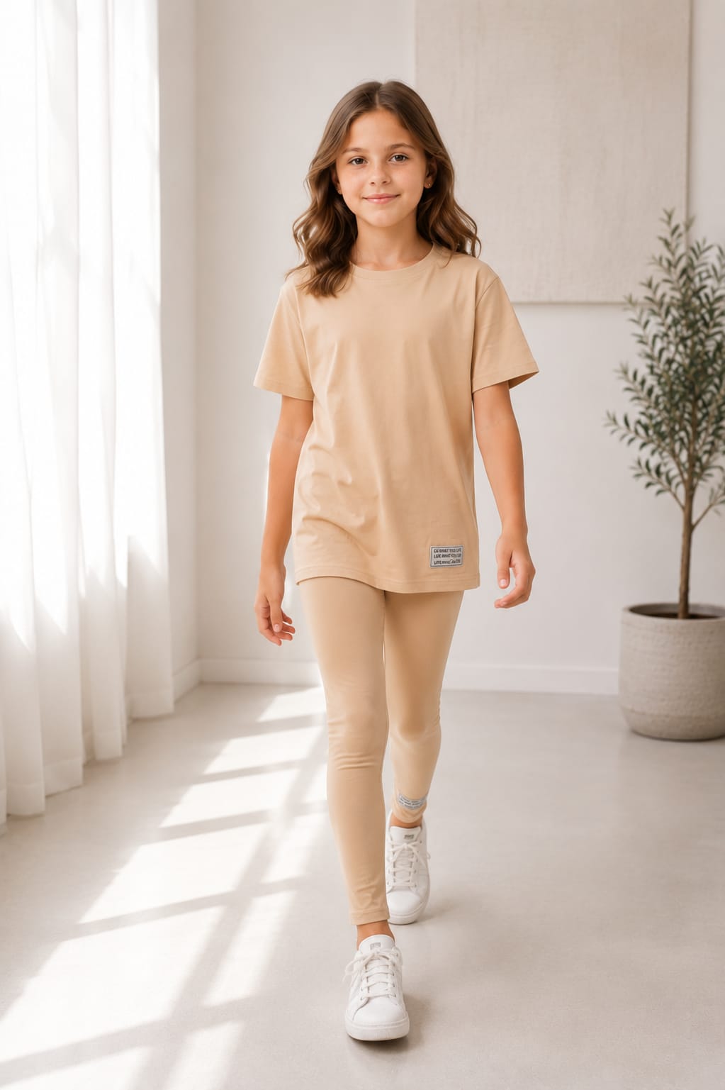 Cotton Kids Legging Set In Beige