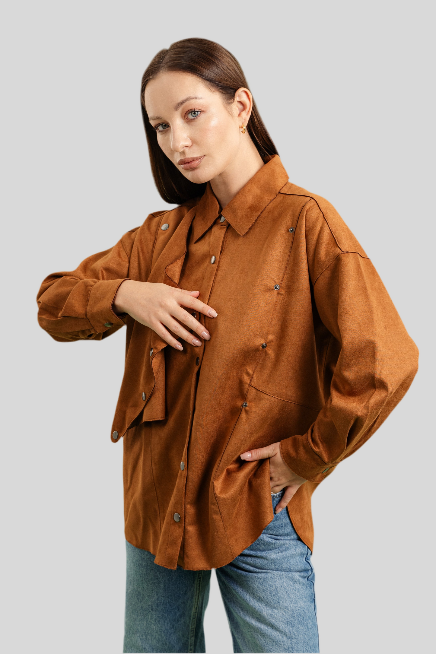 Faux Suede Overshirt In Camel