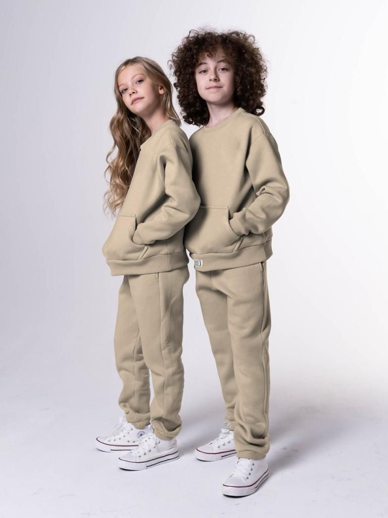 Fleece Sweatshirt Set In Beige