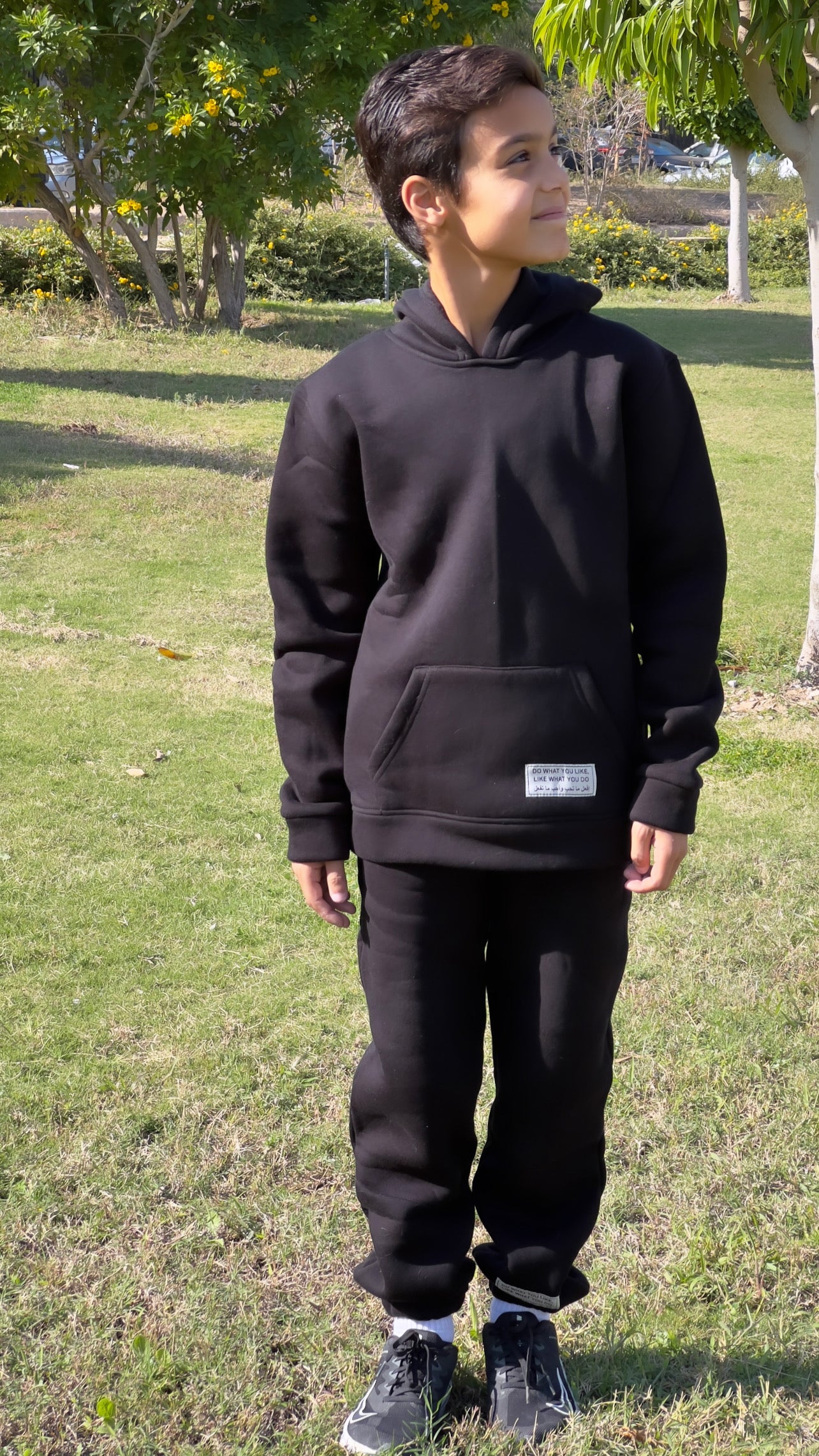 Melton Hoodie Set In Black