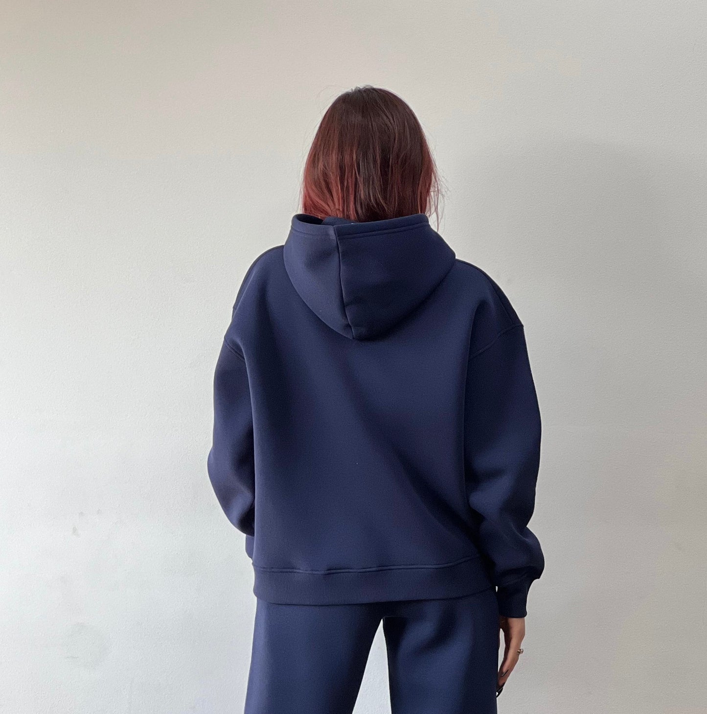 Basic Melton Hoodie In Navy