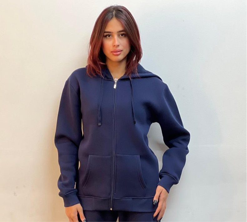 hooded jacket in fleece | Navy