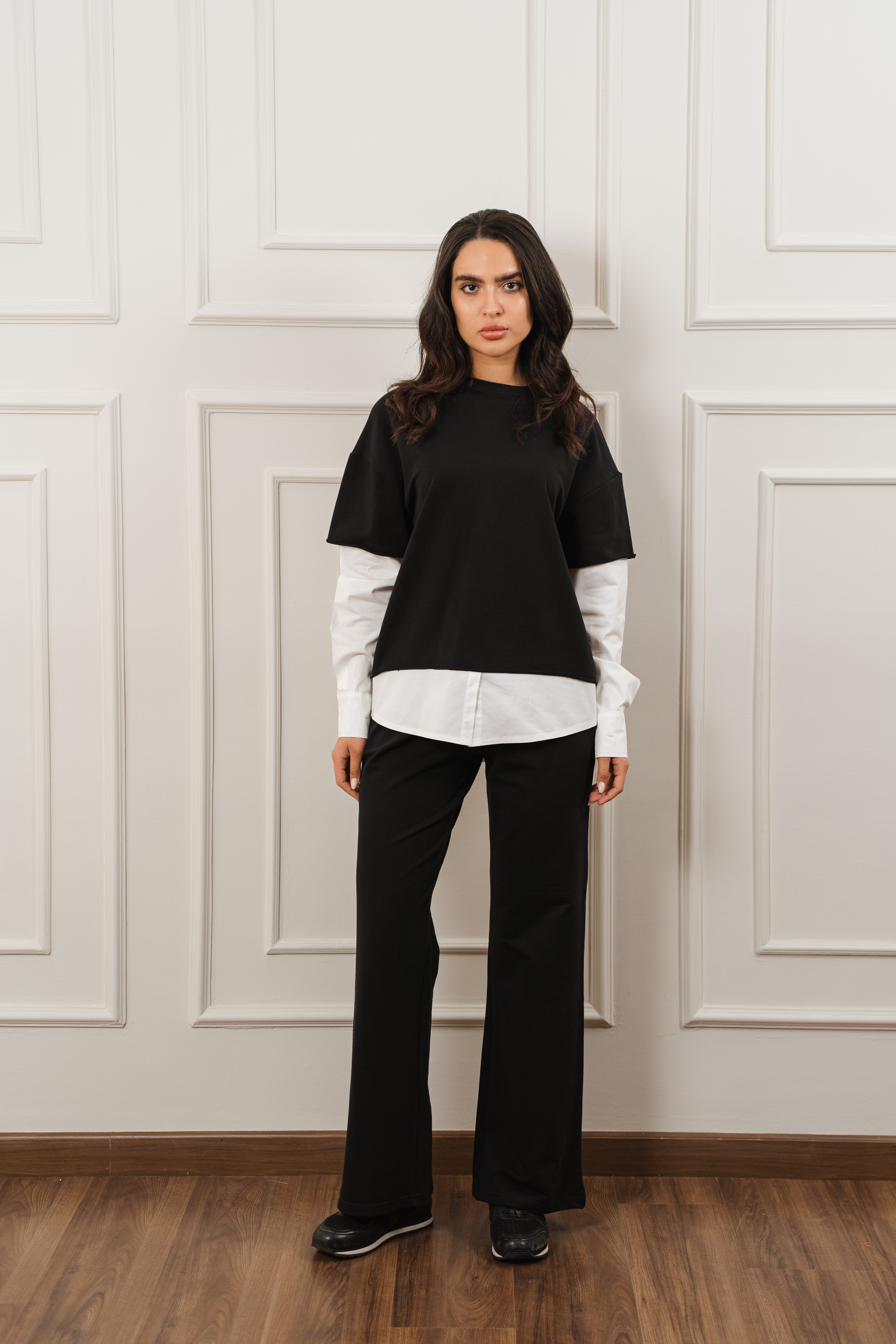 Contrast Poplin Set In Black