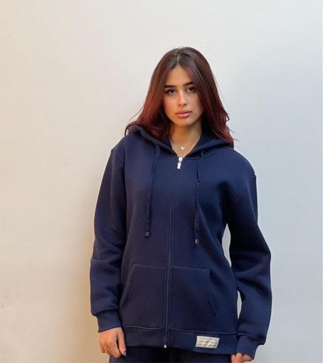 hooded jacket in fleece | Navy
