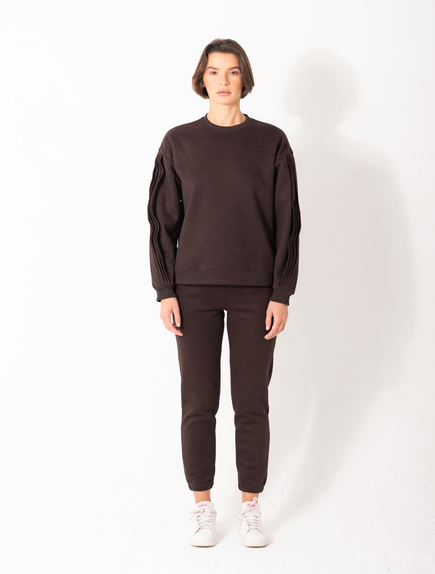 Ruffled Sleeves Tracksuit In Brown