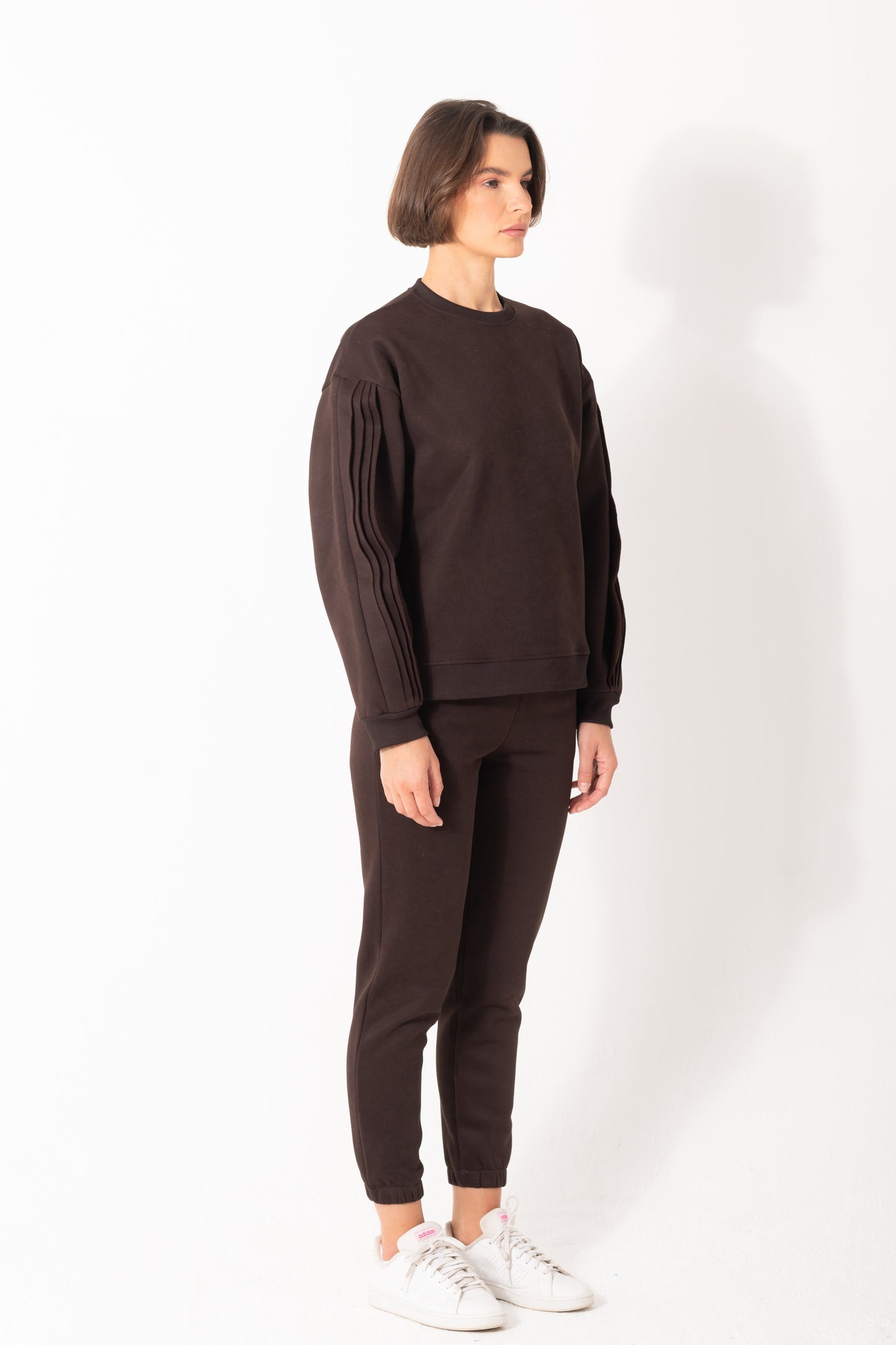 Ruffled Sleeves Tracksuit In Brown