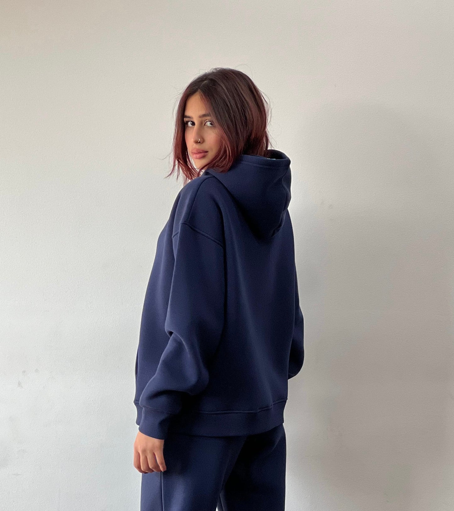 Basic Melton Hoodie In Navy