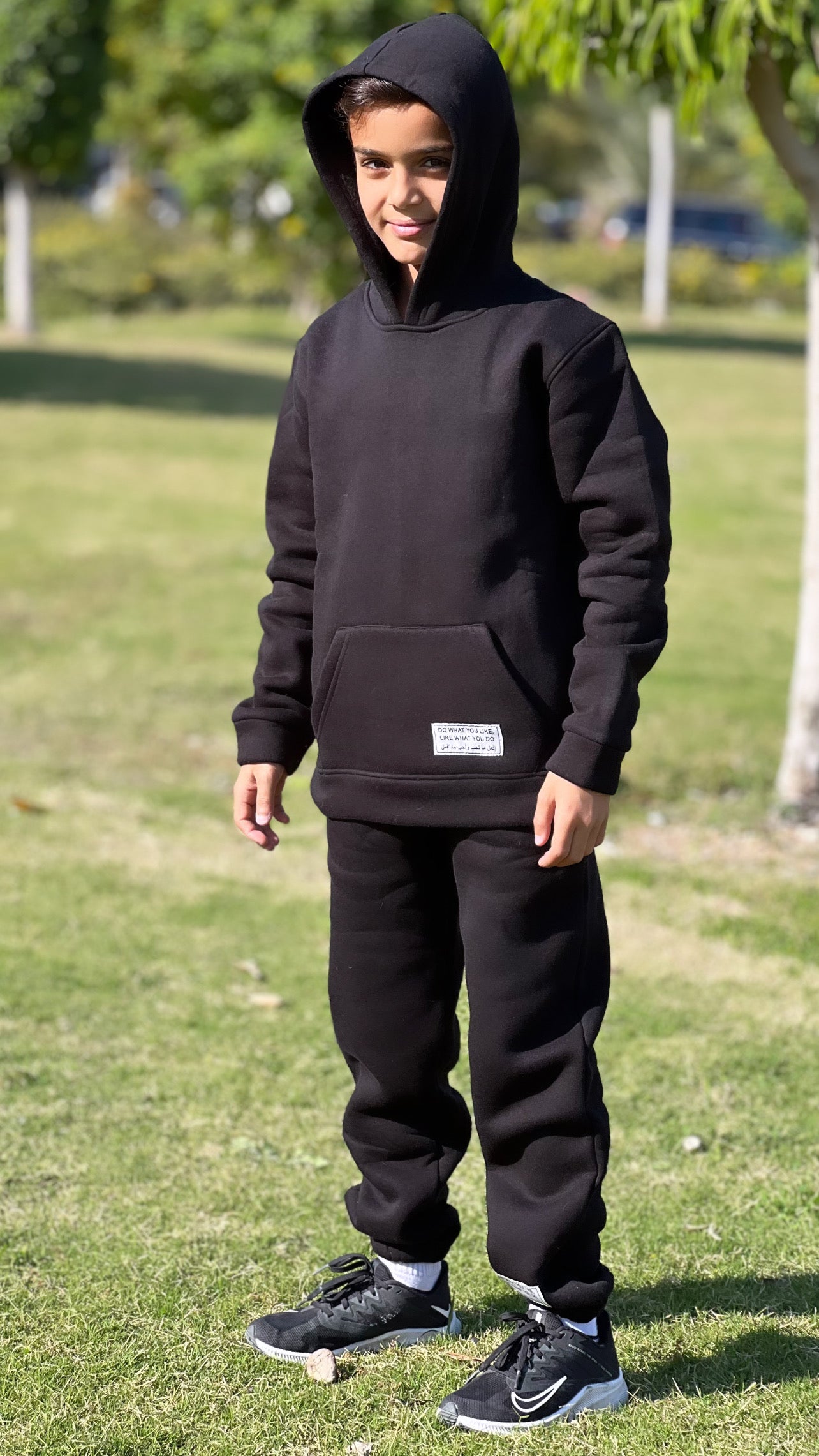 Melton Hoodie Set In Black