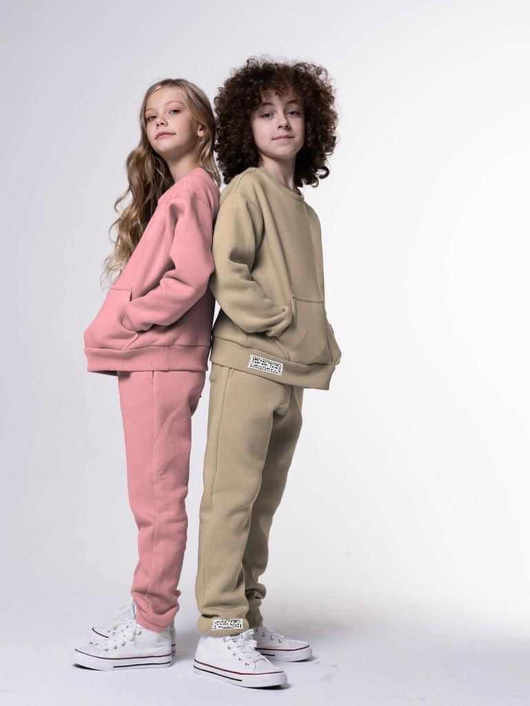 Fleece Sweatshirt Set In Beige