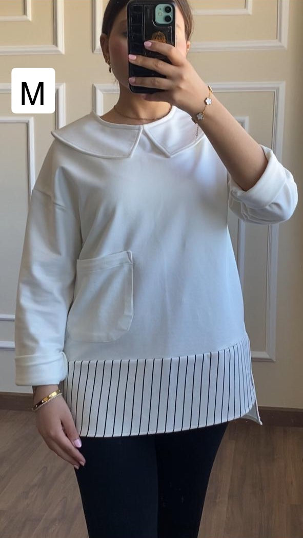 White Blouse With Black& White Stripes