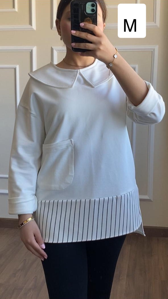 White Blouse With Black& White Stripes