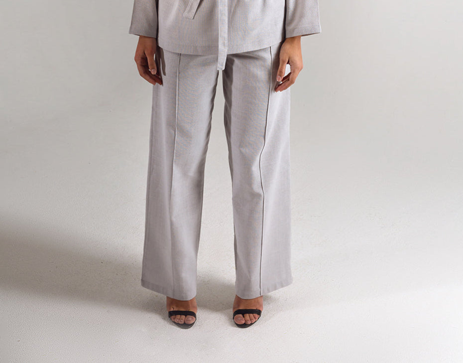 Linen Wide-Leg Pants In Grey