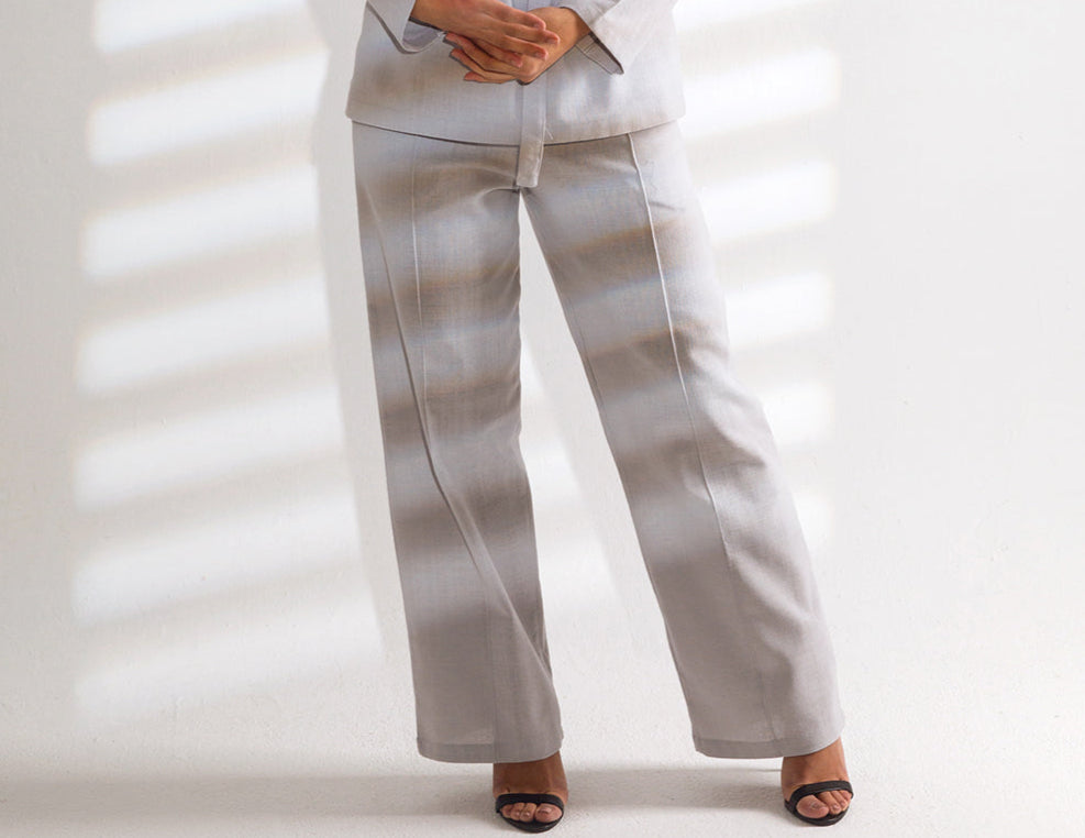 Linen Wide-Leg Pants In Grey