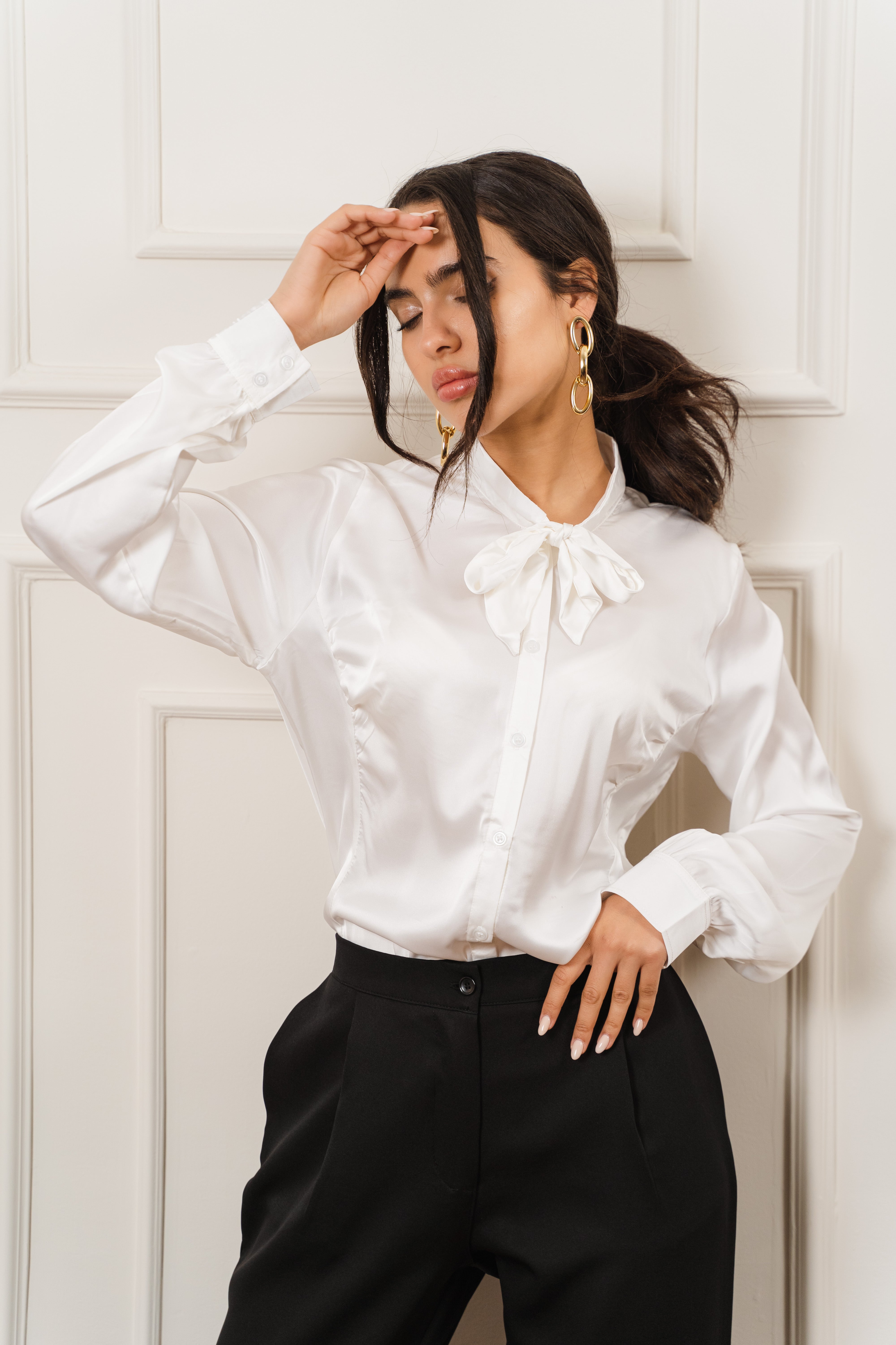 Tie Neck Satin Blouse