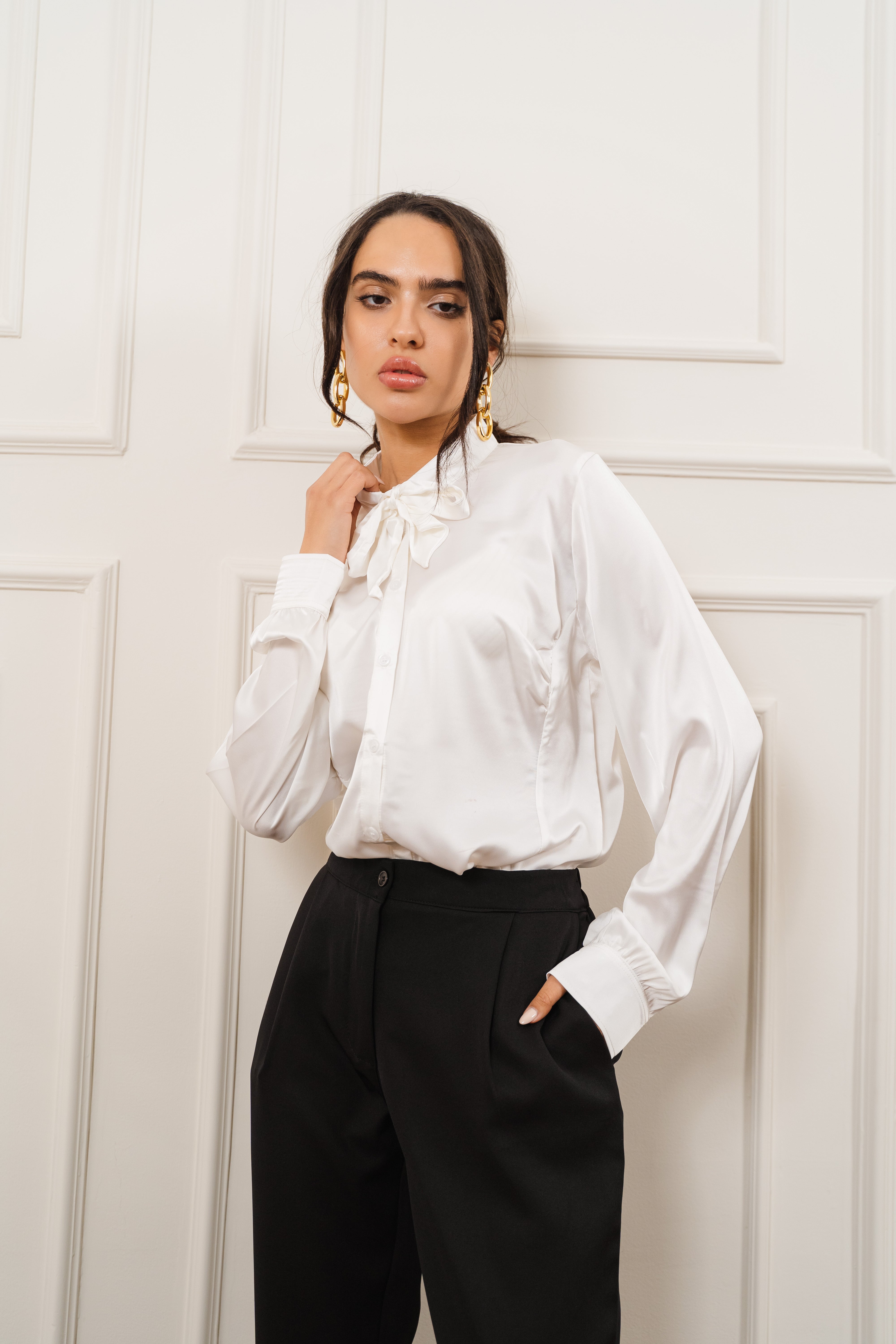 Tie Neck Satin Blouse
