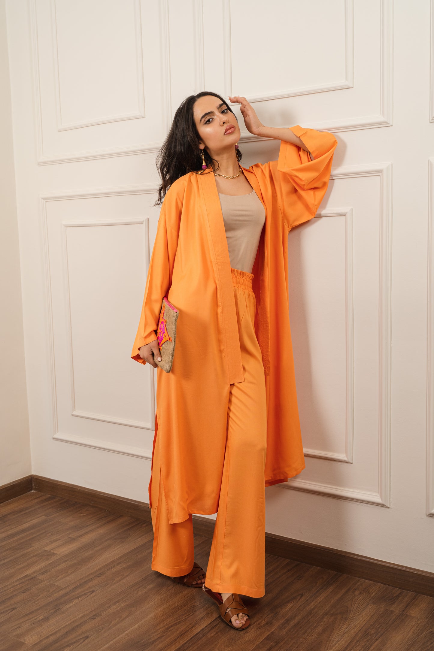 Long Cardigan Set In Orange