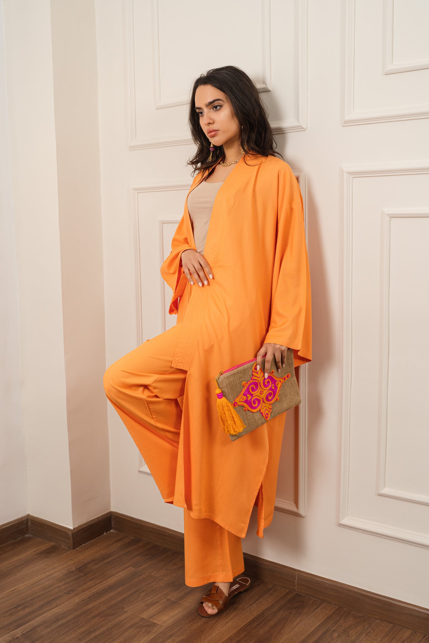 Long Cardigan Set In Orange