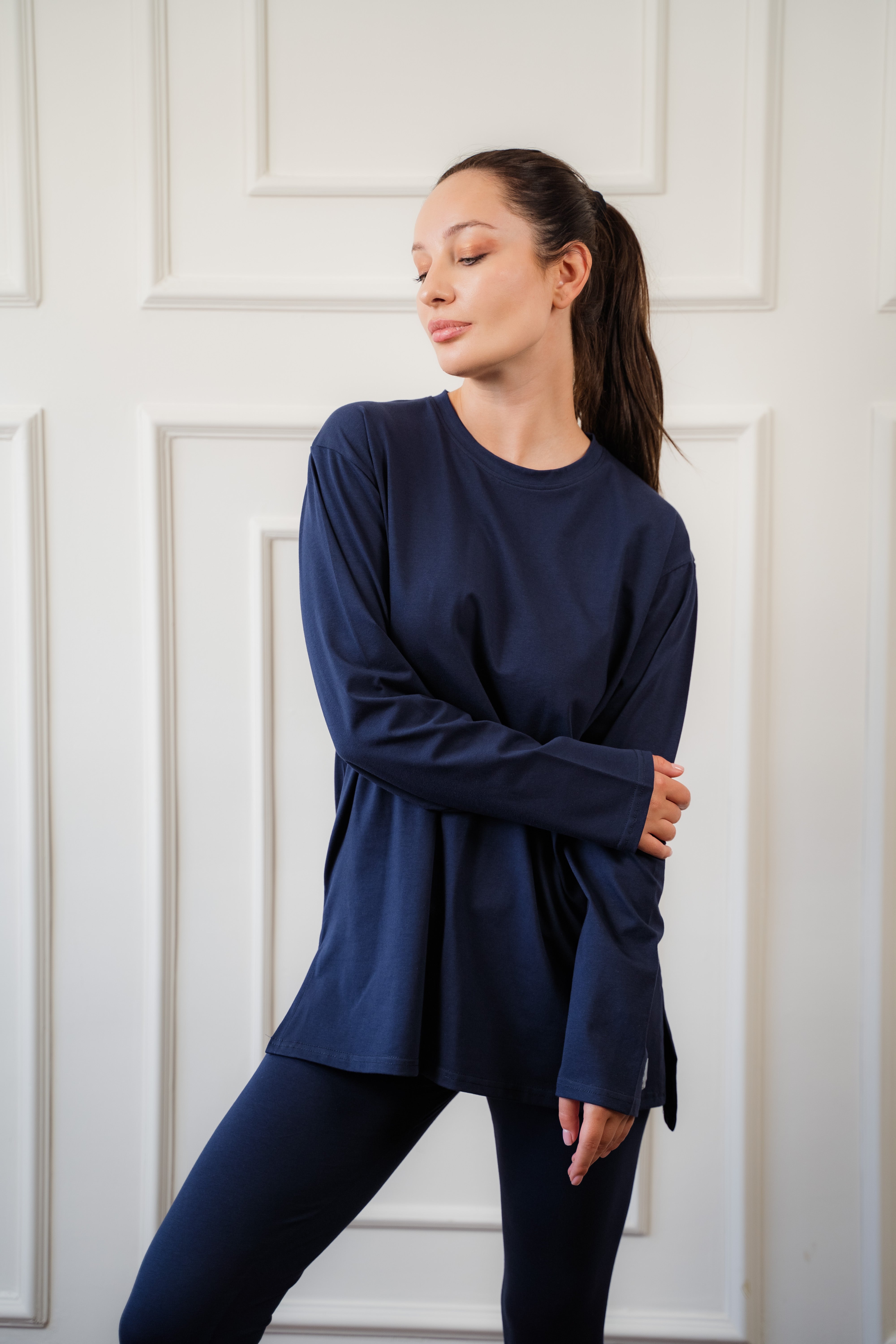 Leggings set with side slit long sleeve top