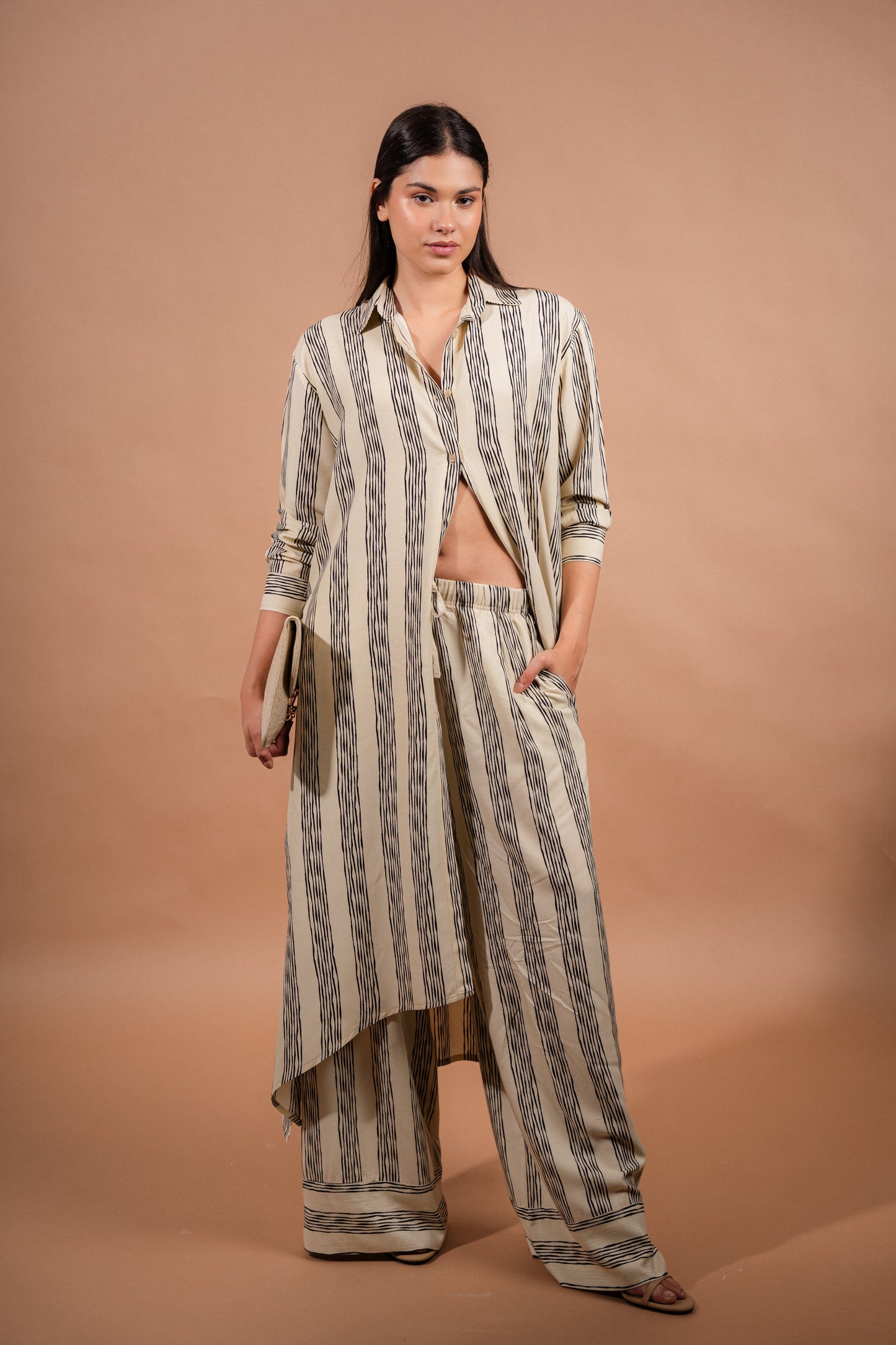 Striped cardigan set | Beige