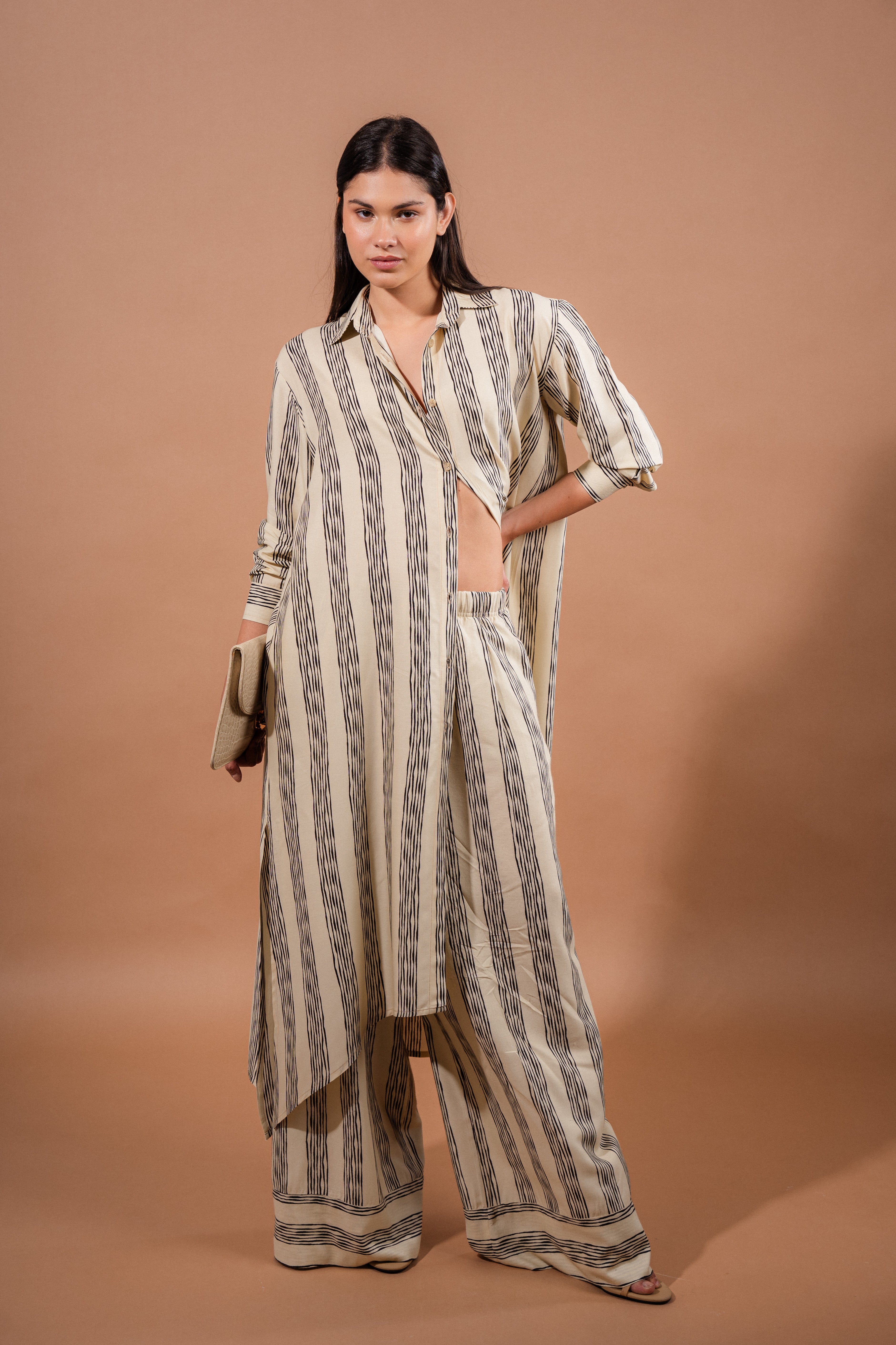 Striped cardigan Shirt| Beige