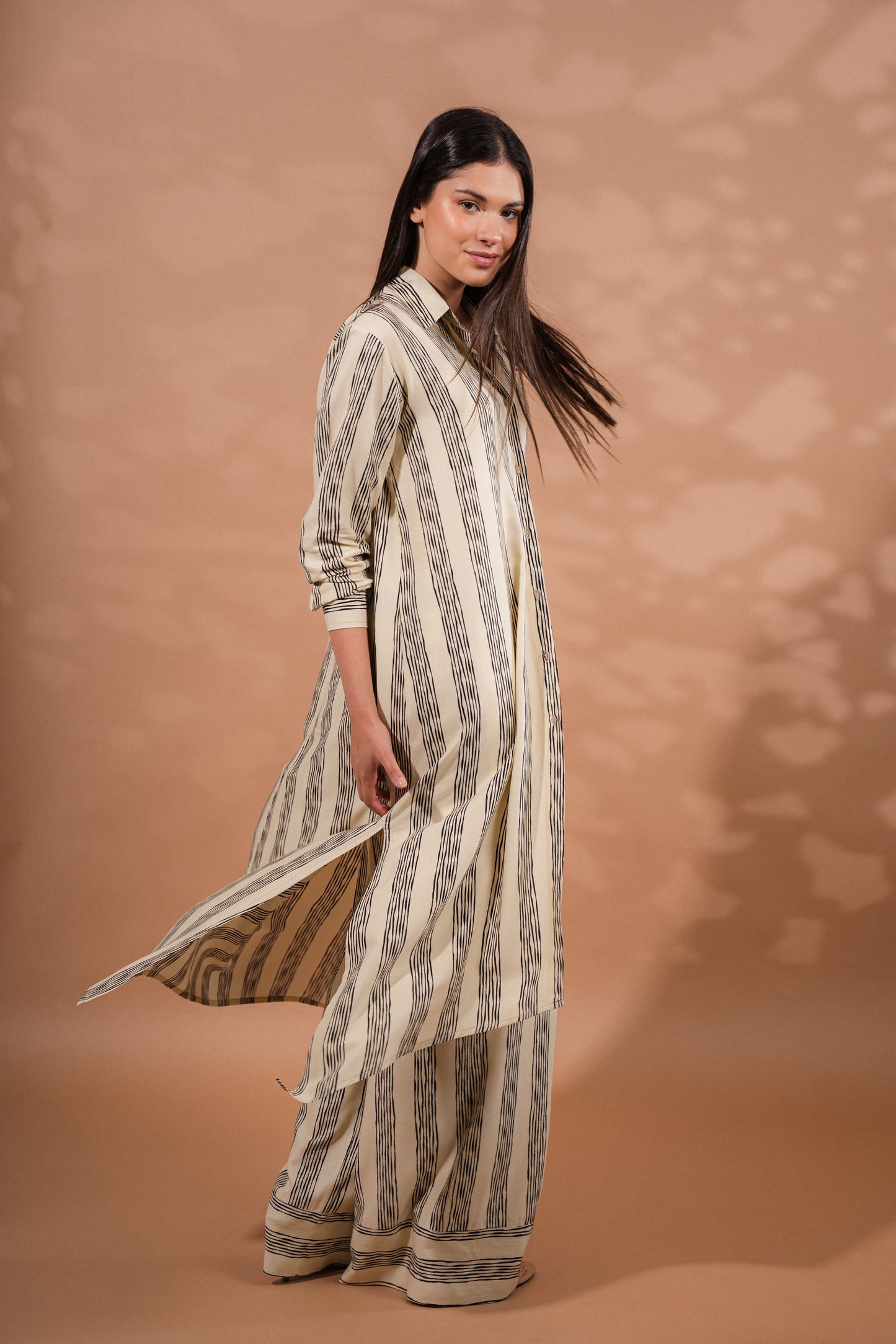 Striped cardigan set | Beige