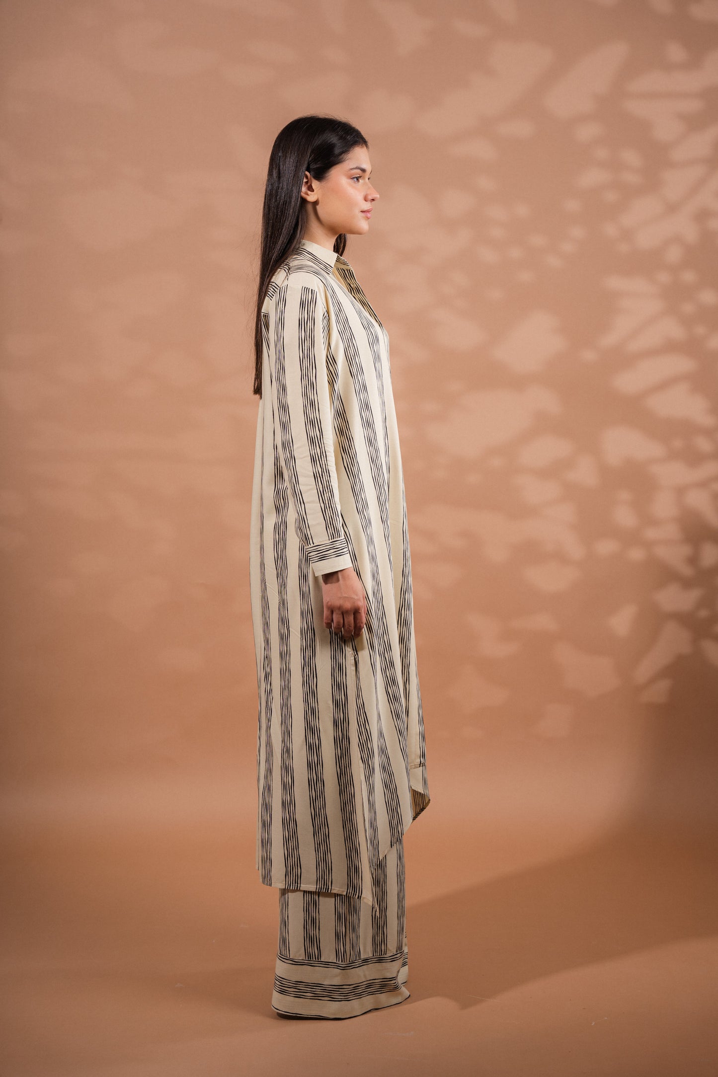 Striped cardigan set | Beige