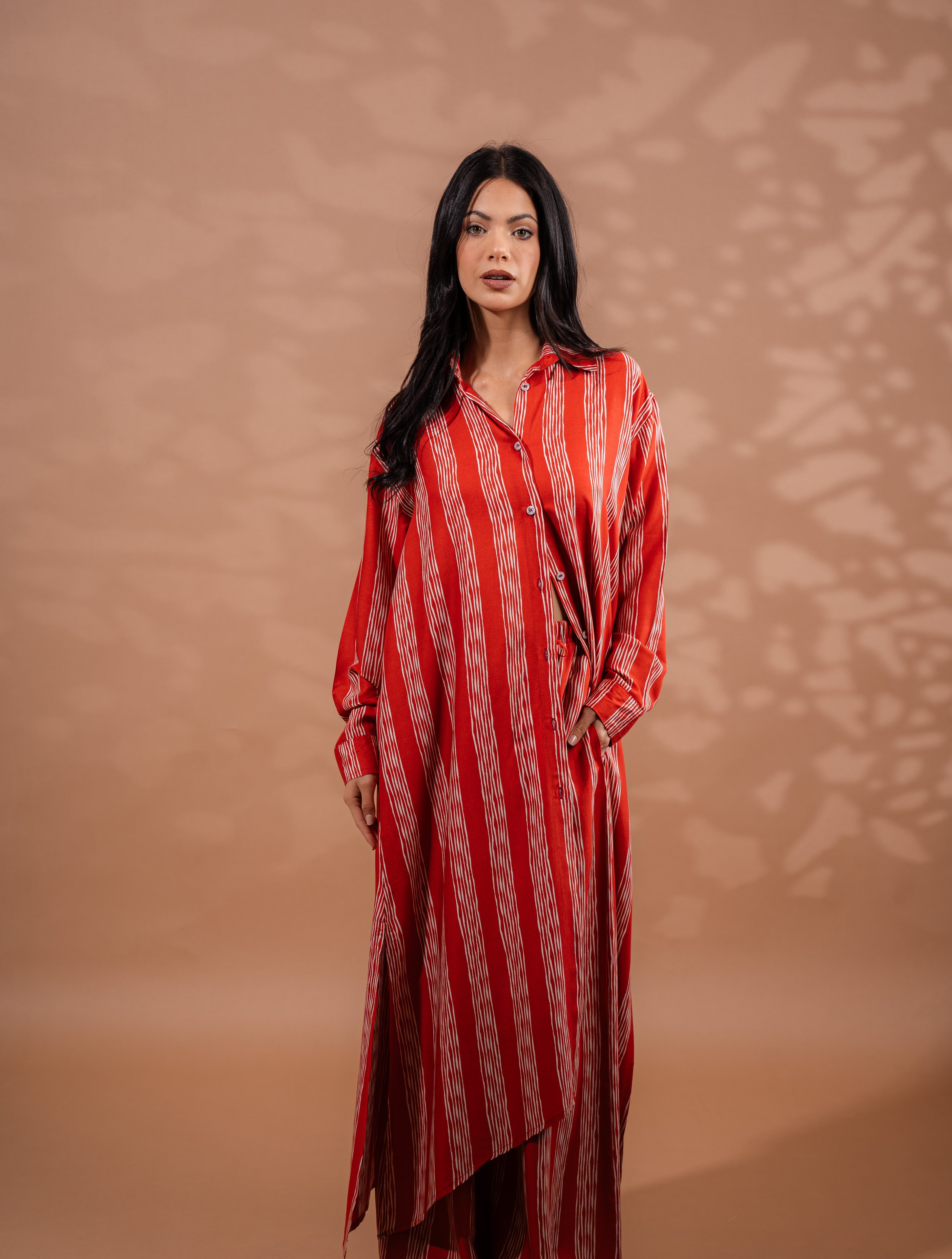 Striped cardigan Shirt| Red