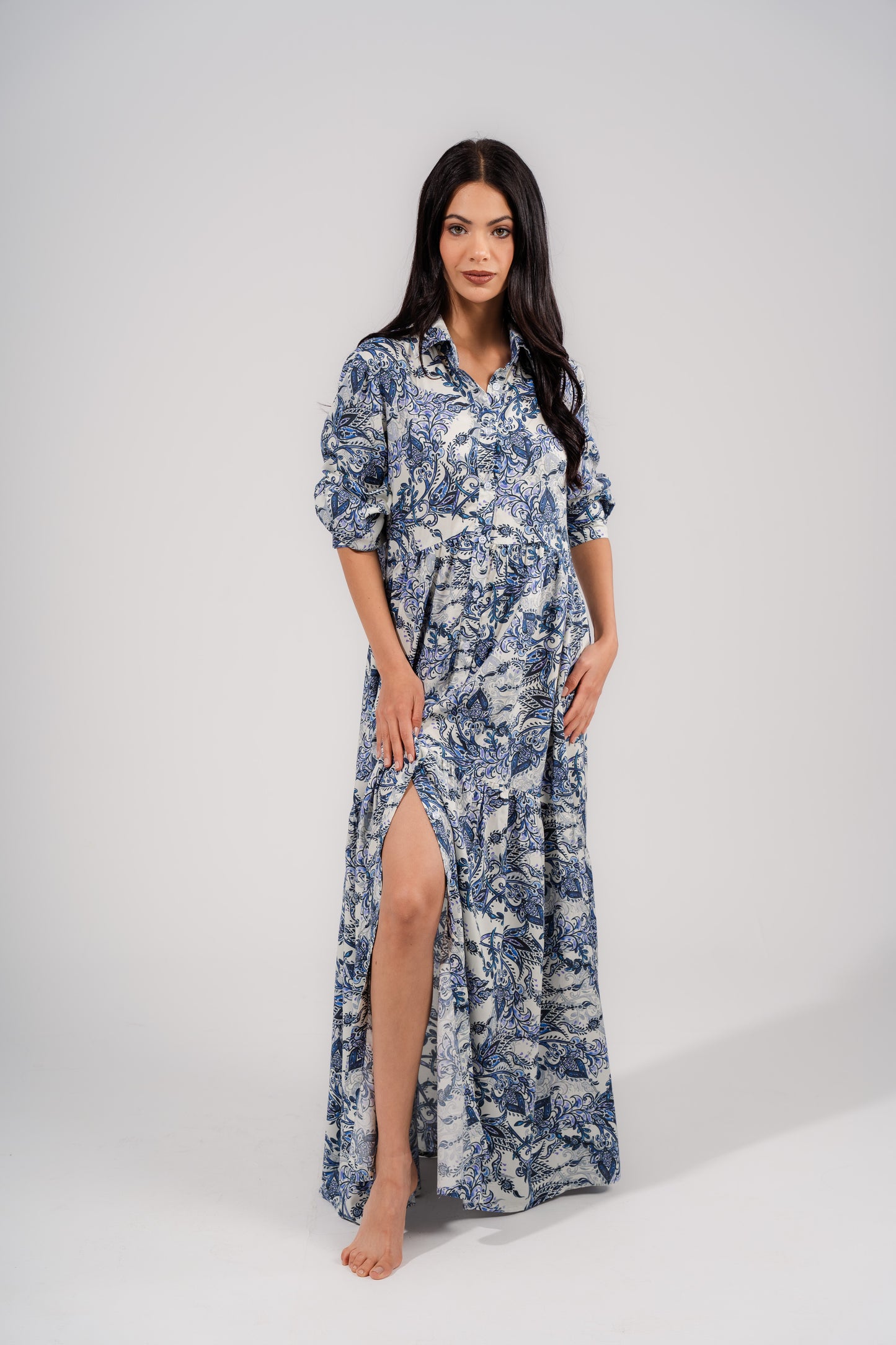 Printed Long Dress | Blue