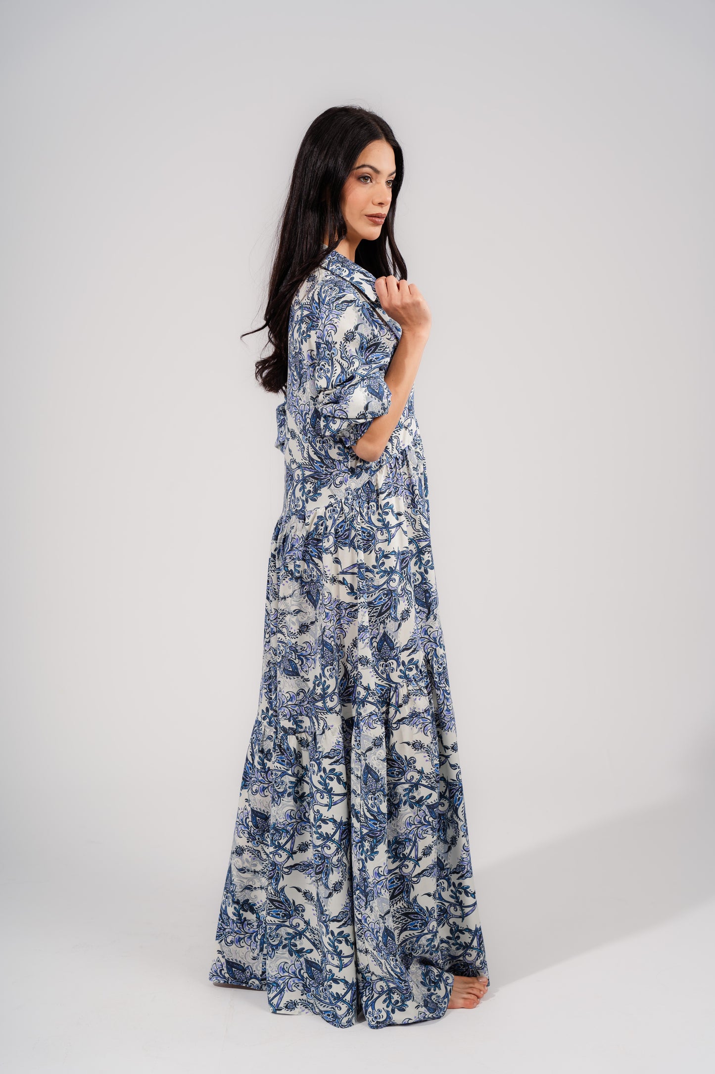 Printed Long Dress | Blue