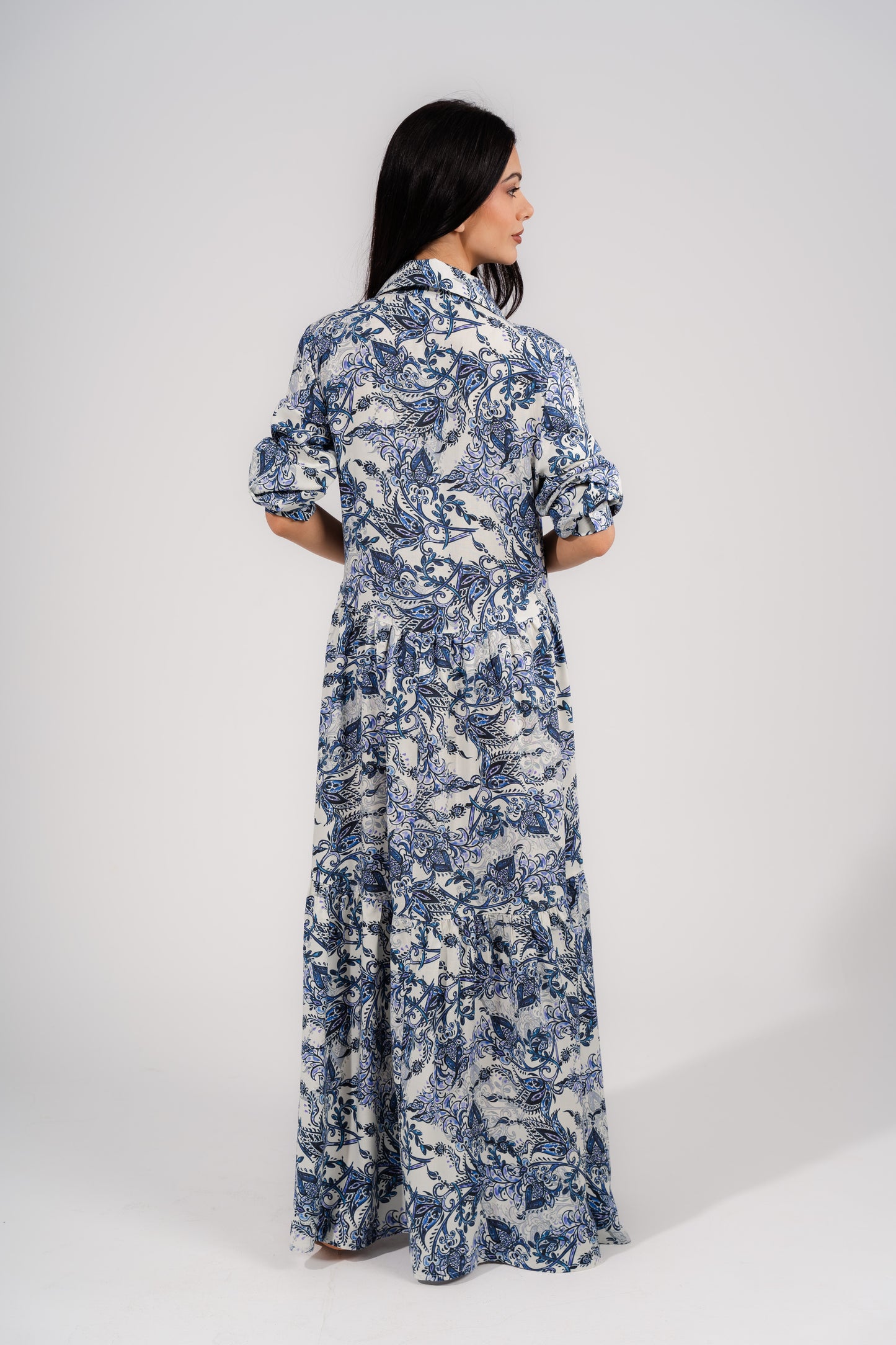 Printed Long Dress | Blue