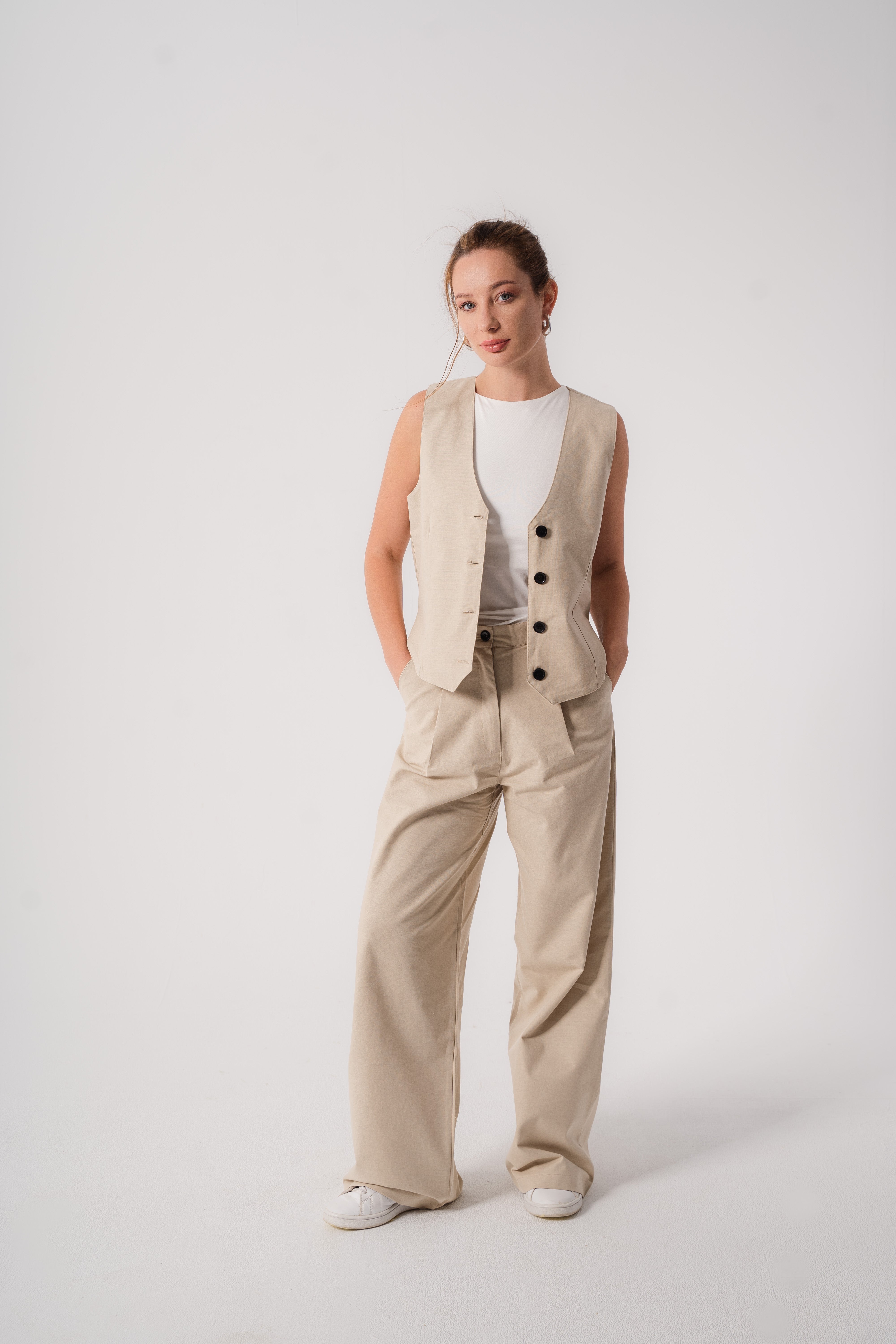 Beige Straight Cut Pants