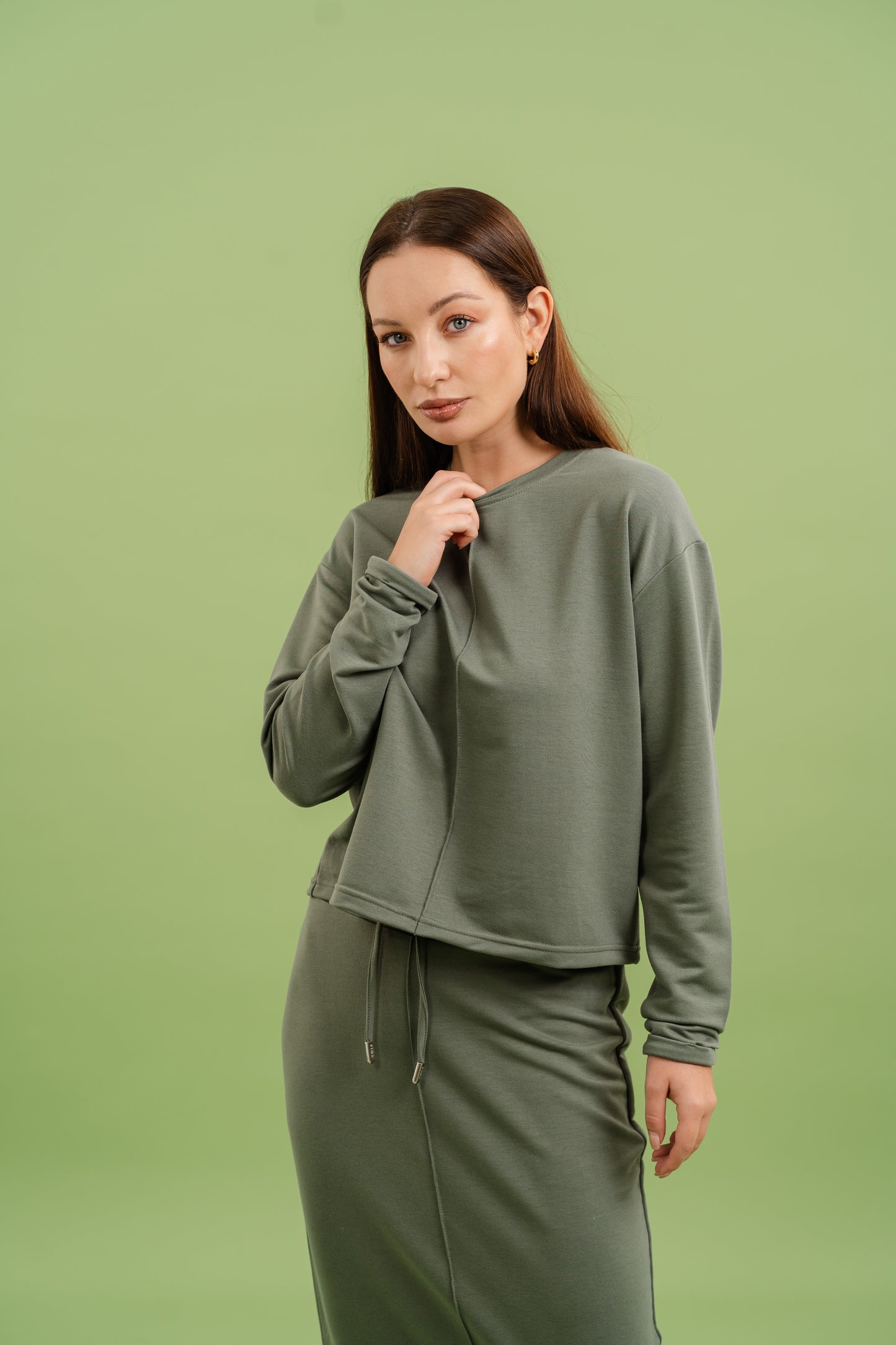 Pencil Skirt Set In Olive
