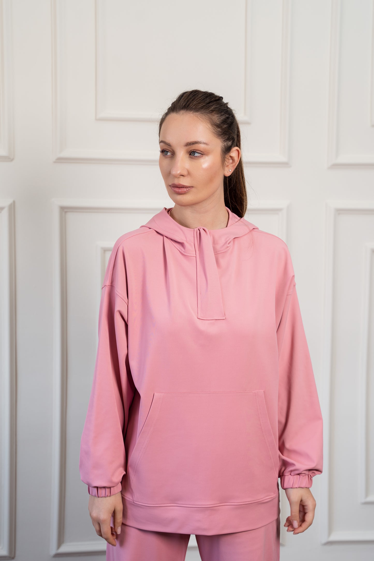 Wide Leg Side Buttons Set In Cashmere