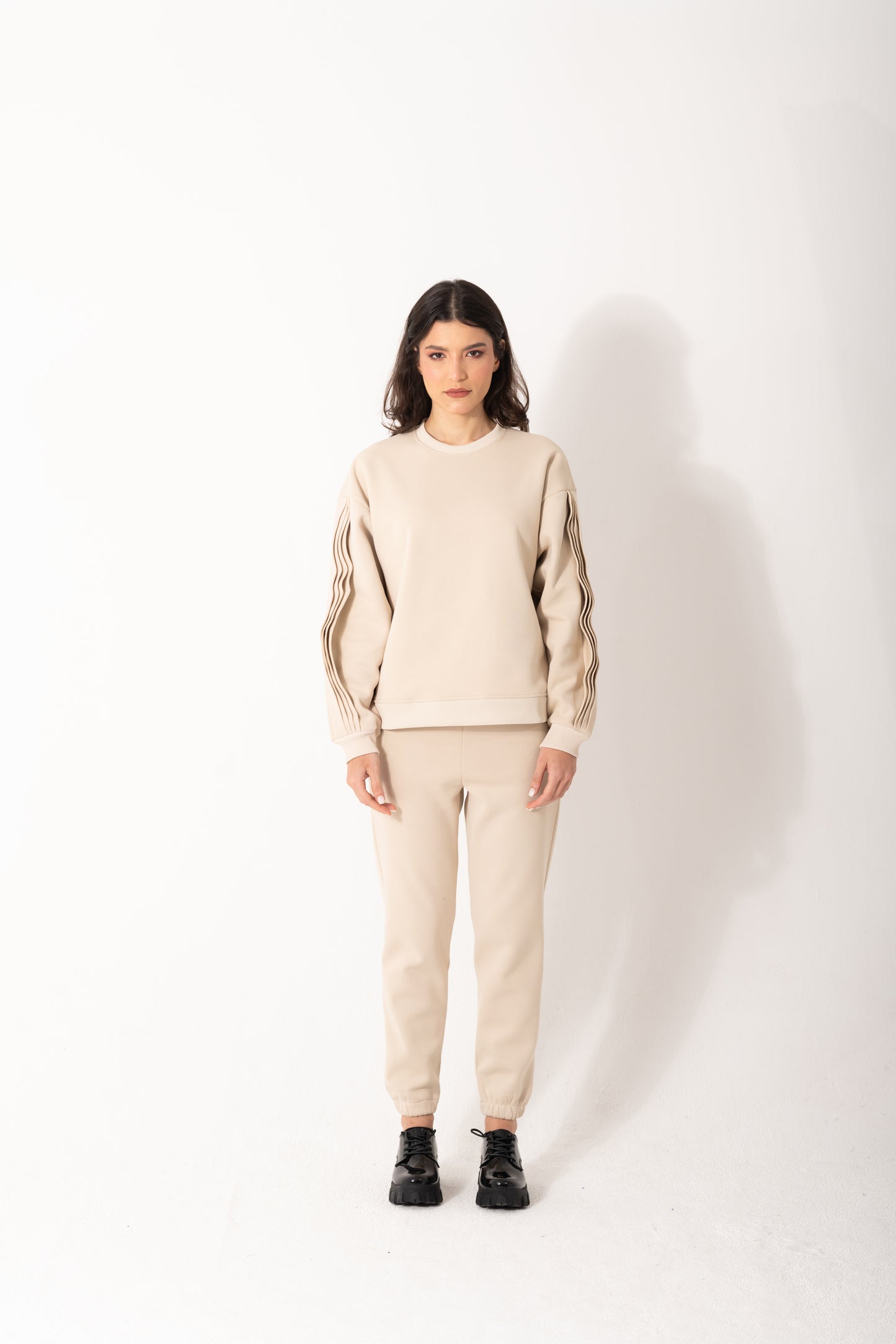 Ruffled Sleeves Tracksuit In Beige