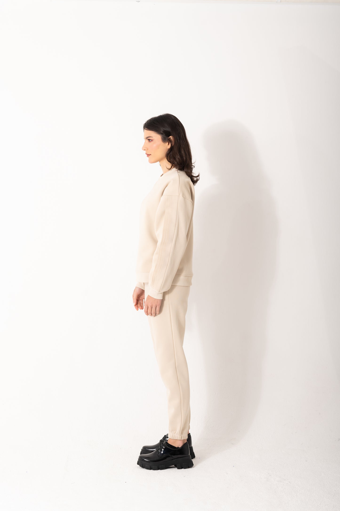 Ruffled Sleeves Tracksuit In Beige