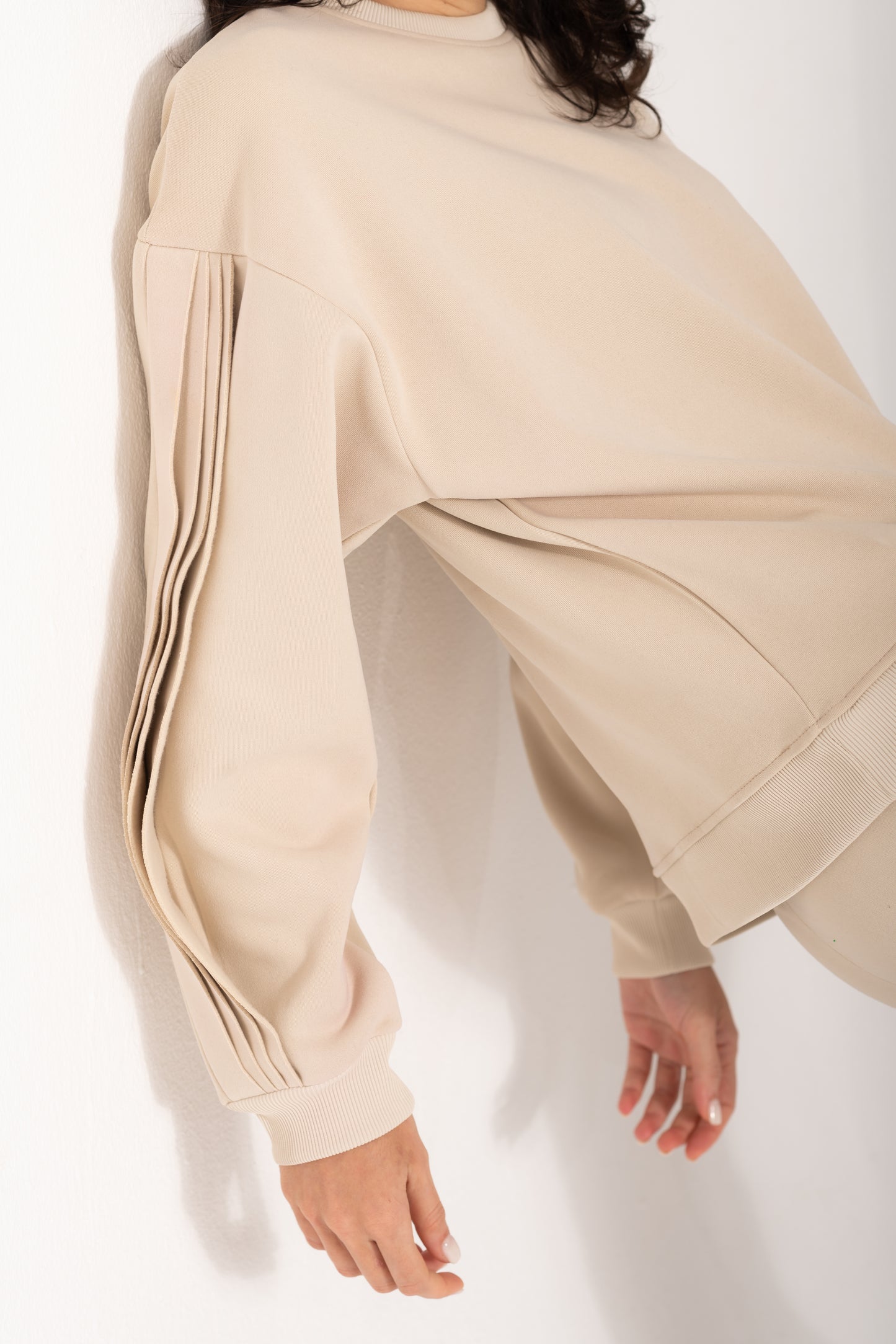 Ruffled Sleeves Tracksuit In Beige