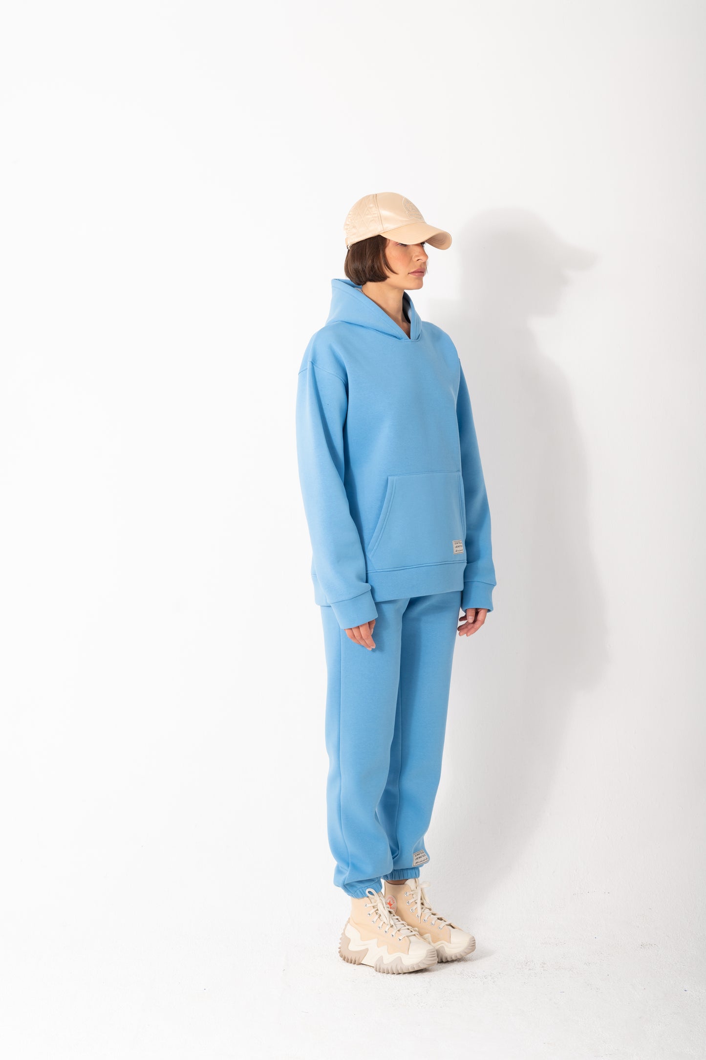 Basic Melton Hoodie Set In Baby-Blue