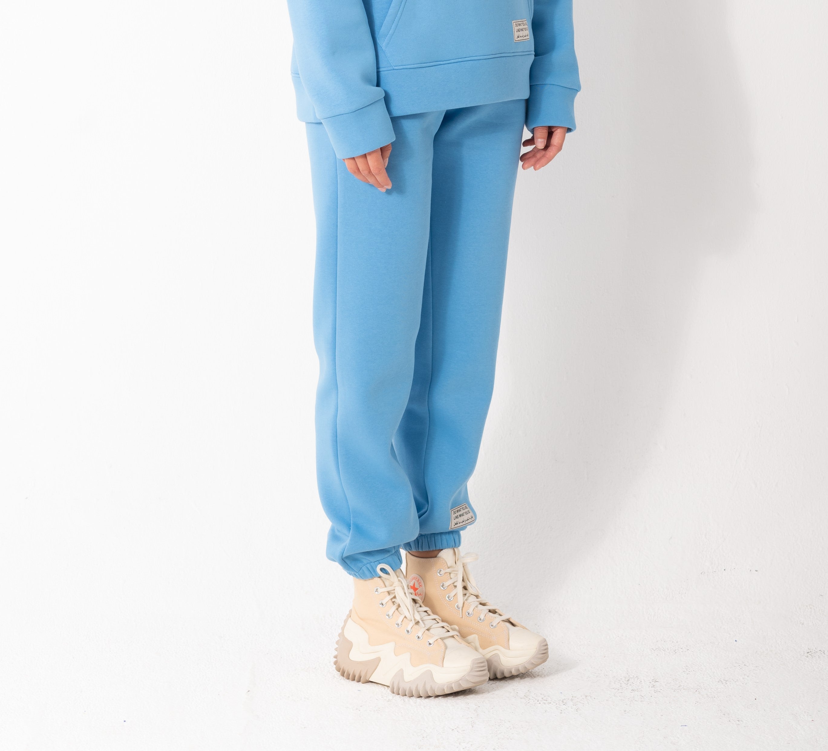 Elastic Basic Patch Sweatpants In Blue