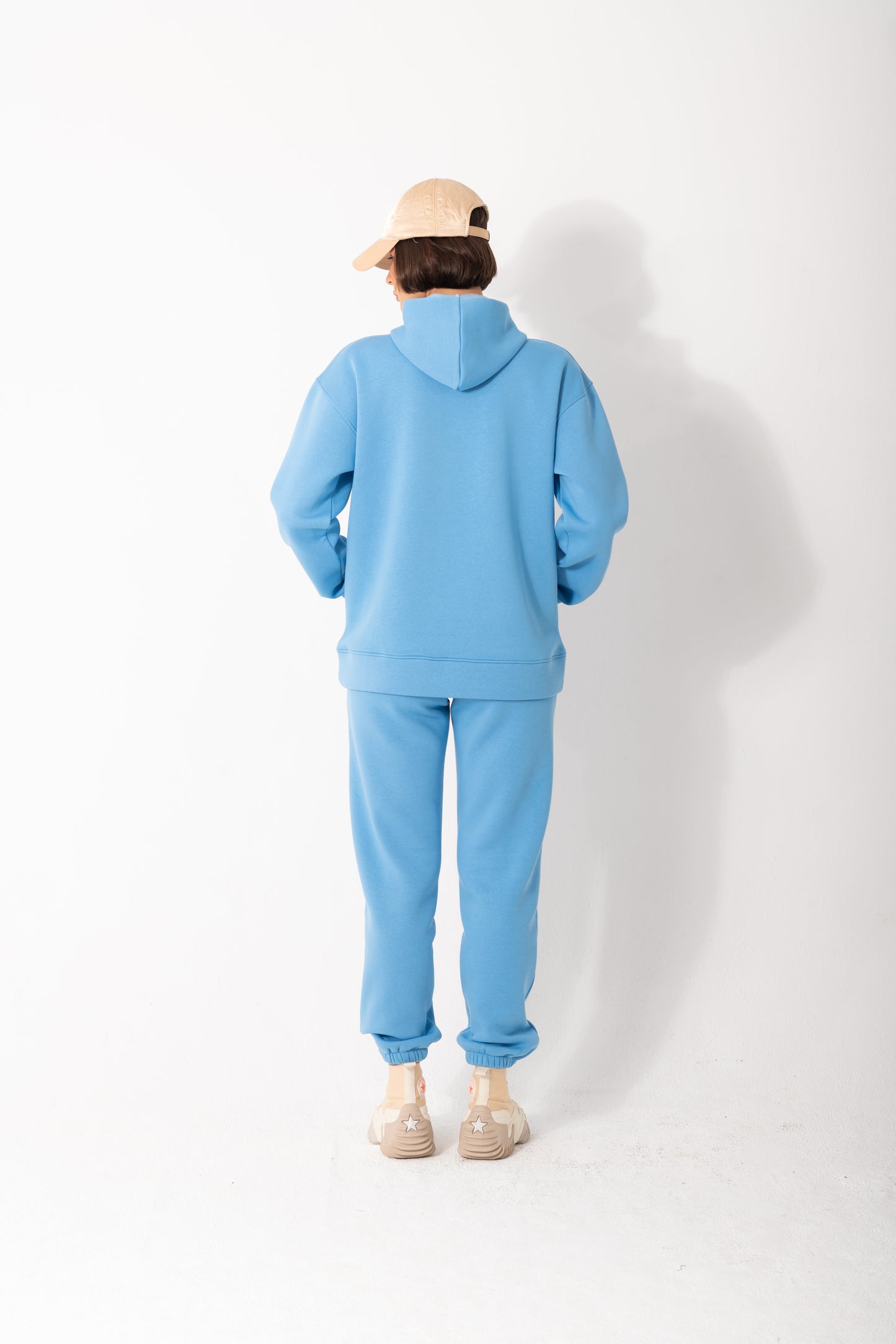Basic Melton Hoodie Set In Baby-Blue