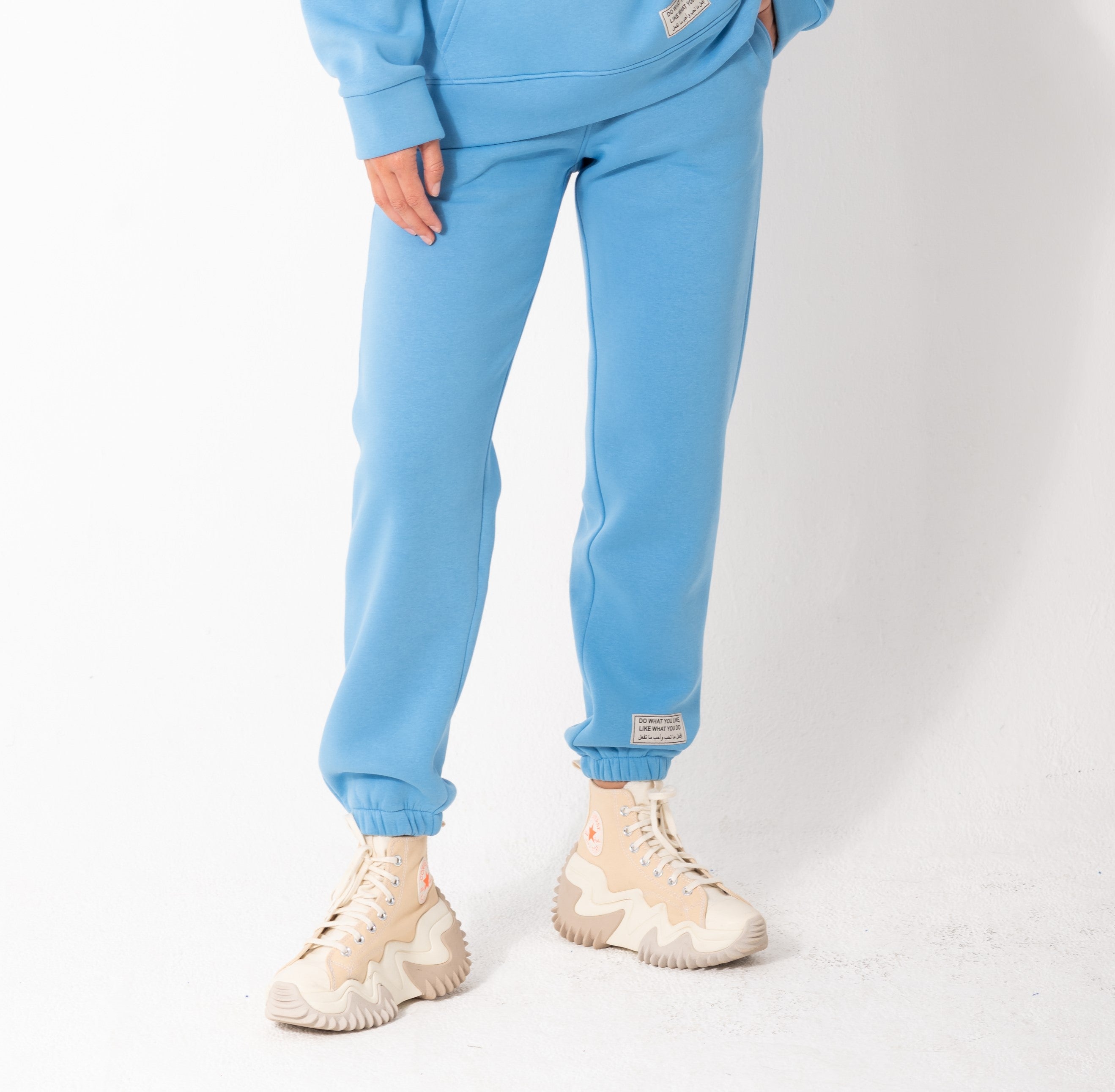 Elastic Basic Patch Sweatpants In Blue