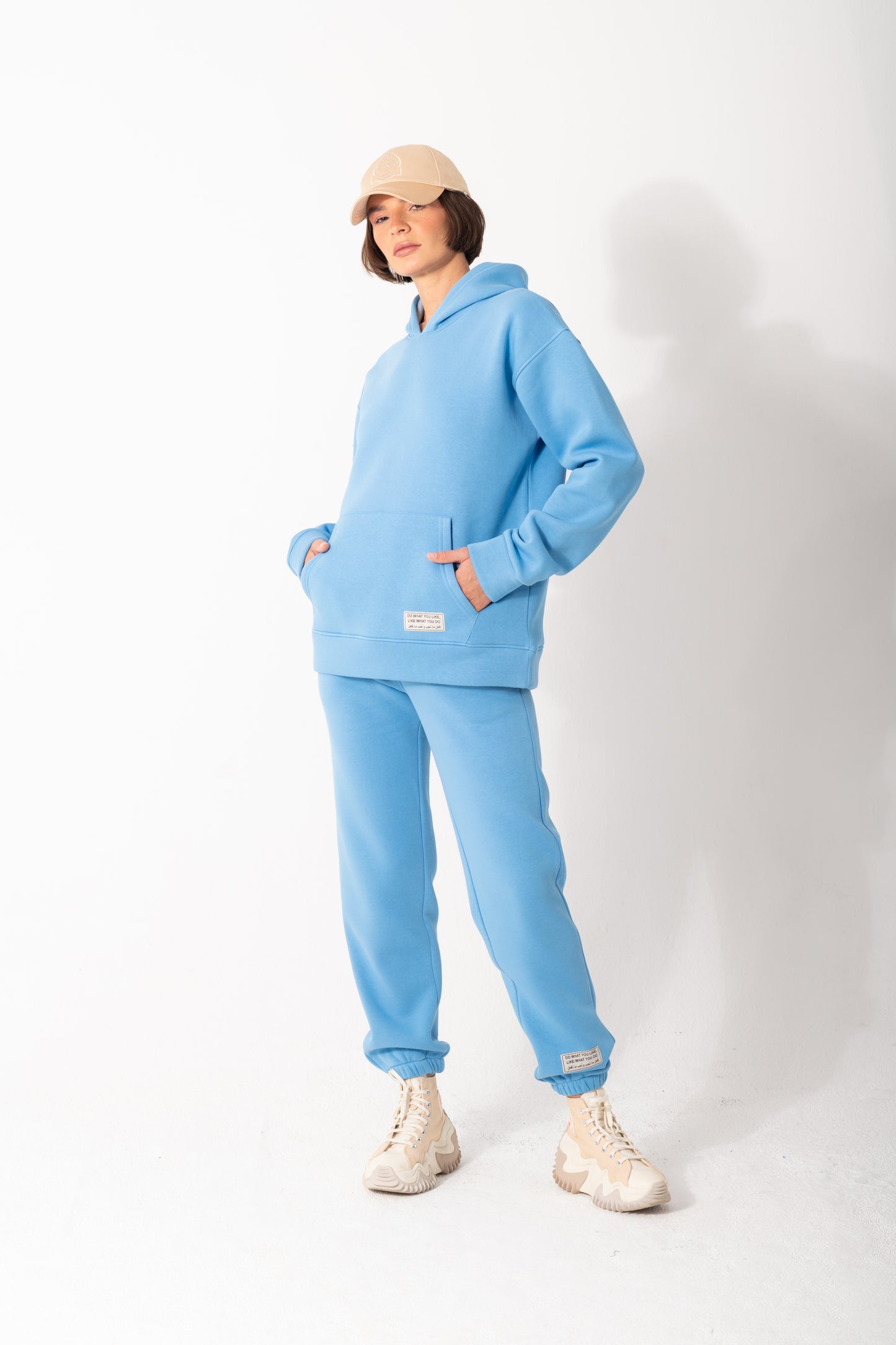 Basic Melton Hoodie Set In Baby-Blue