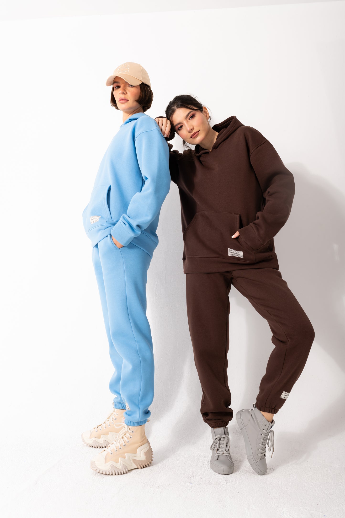 Basic Melton Hoodie Set In Dark Brown